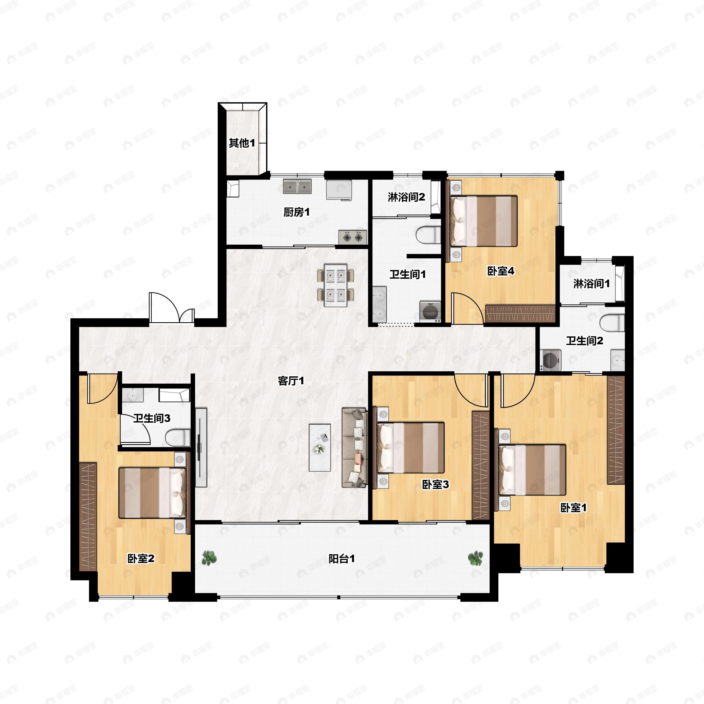 新华星耀江河3室2厅2卫户型图