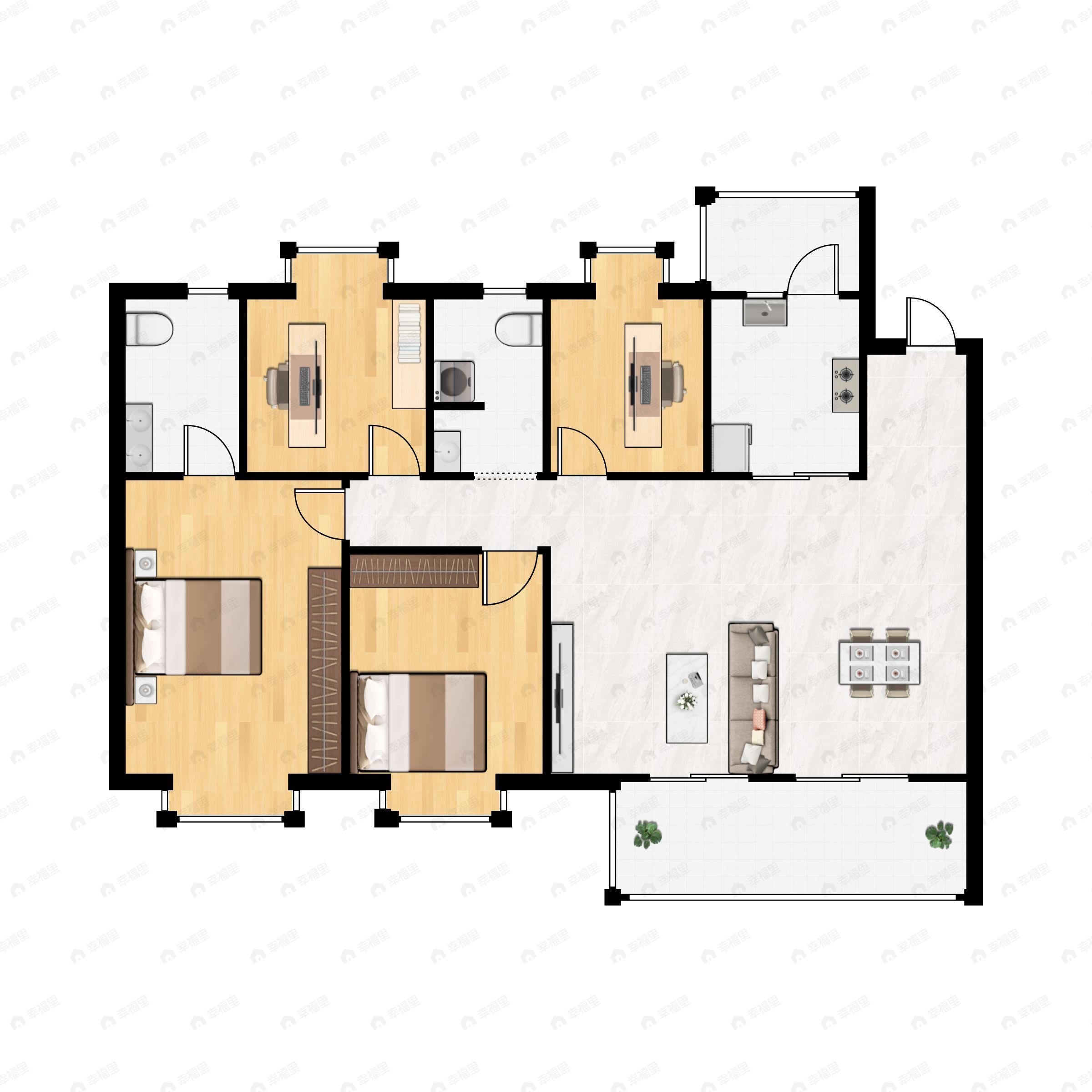 4室2厅2卫建面142平南户型图