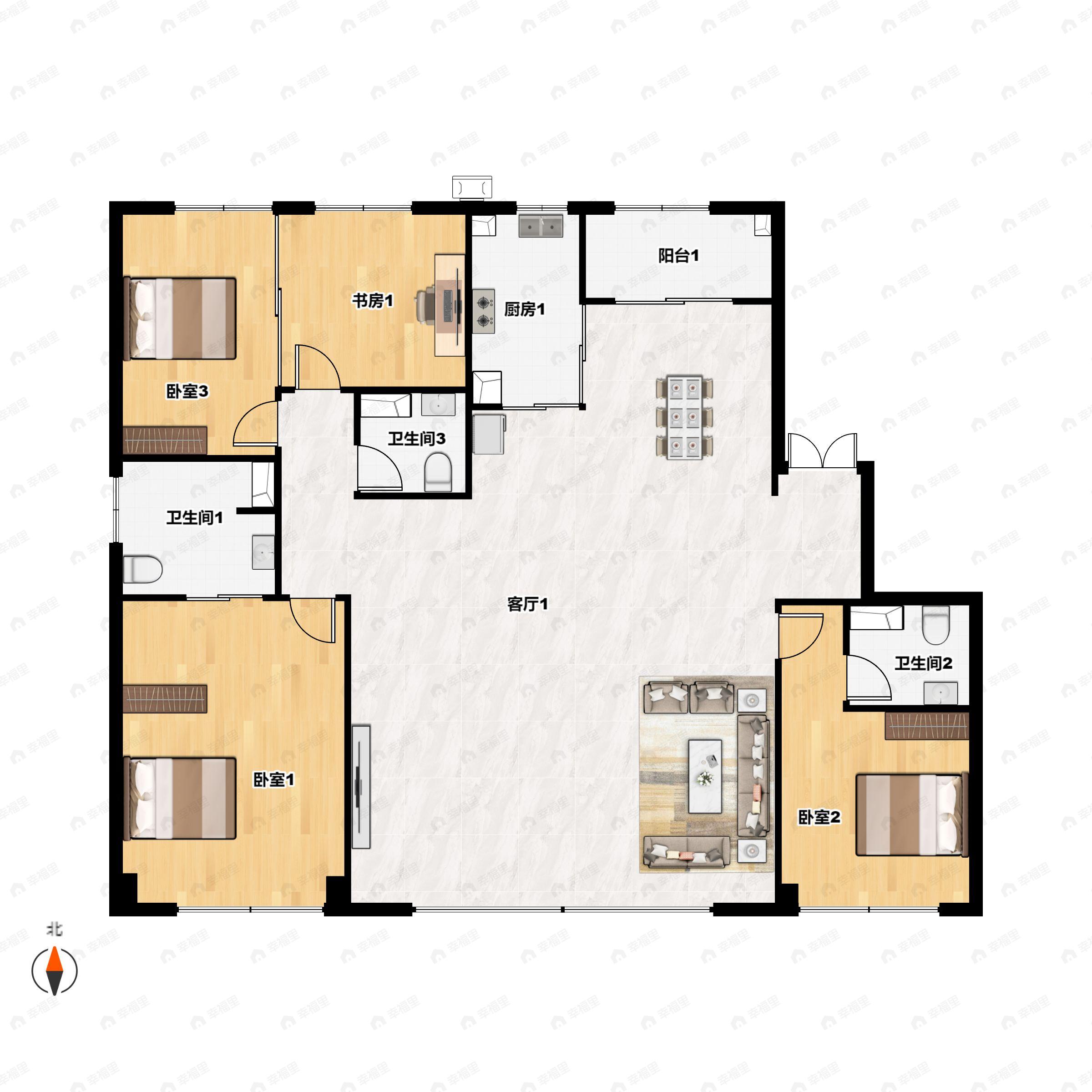 4室3厅3卫建面220平南户型图