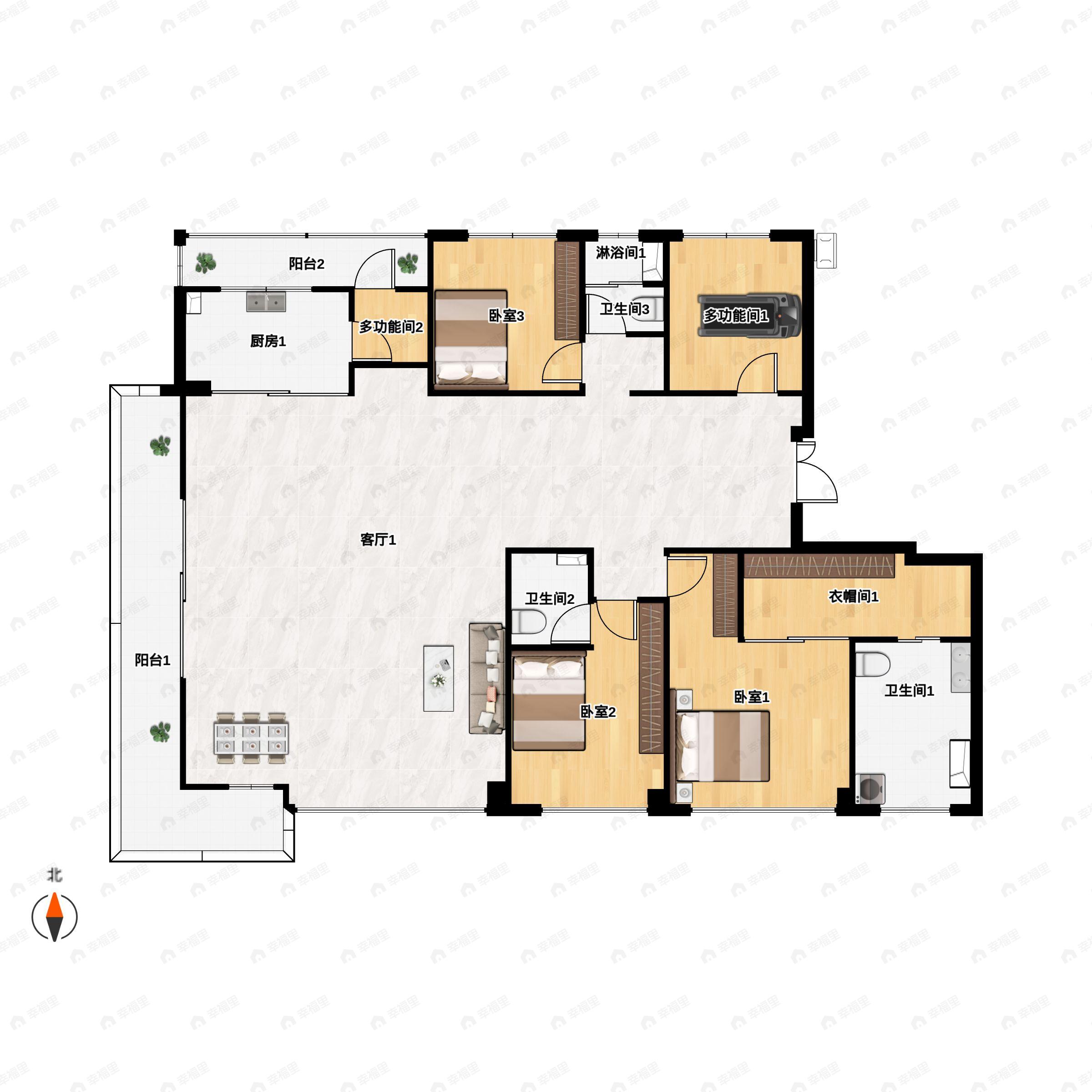 4室2厅3卫建面240平北|南户型图