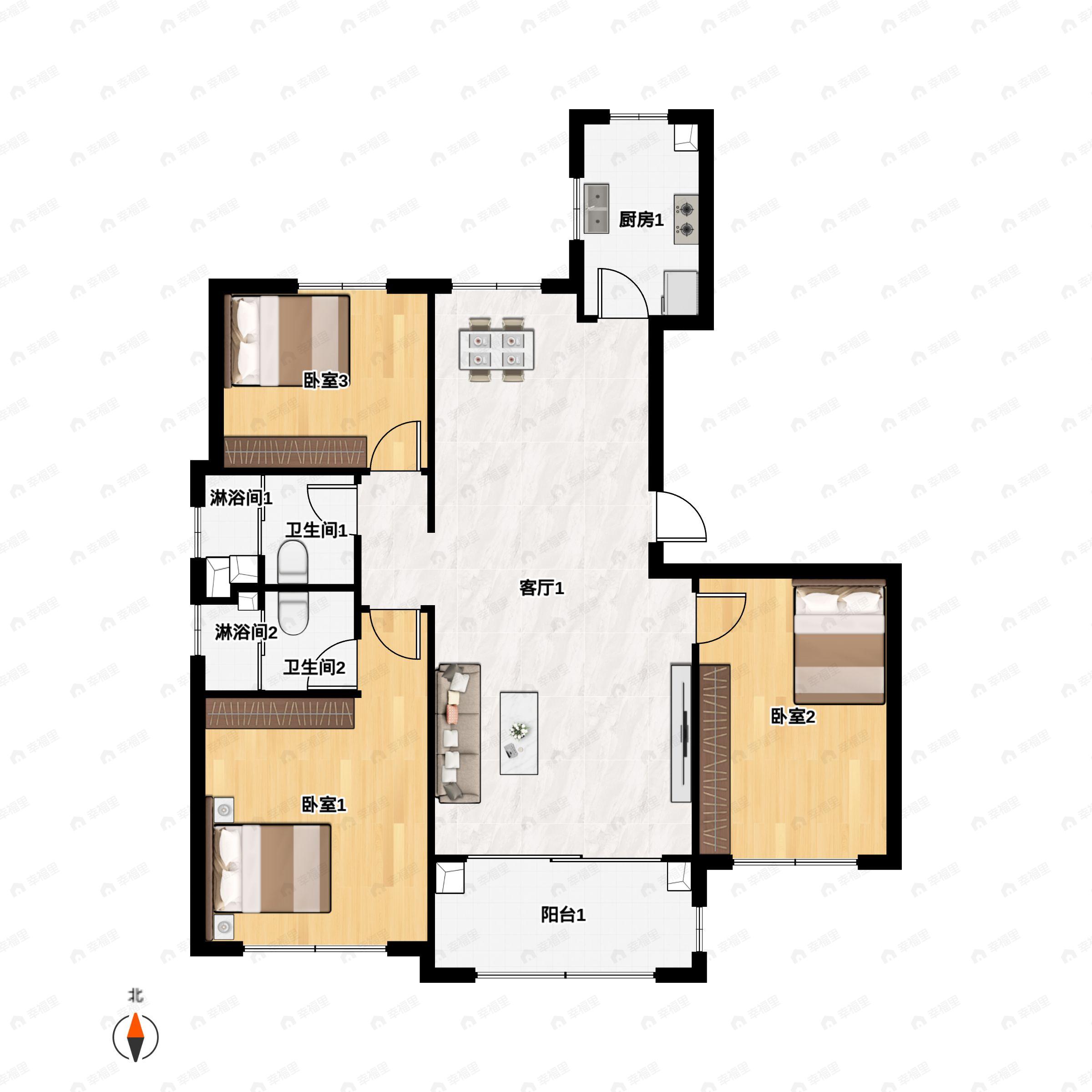 3室2厅2卫建面135平户型图