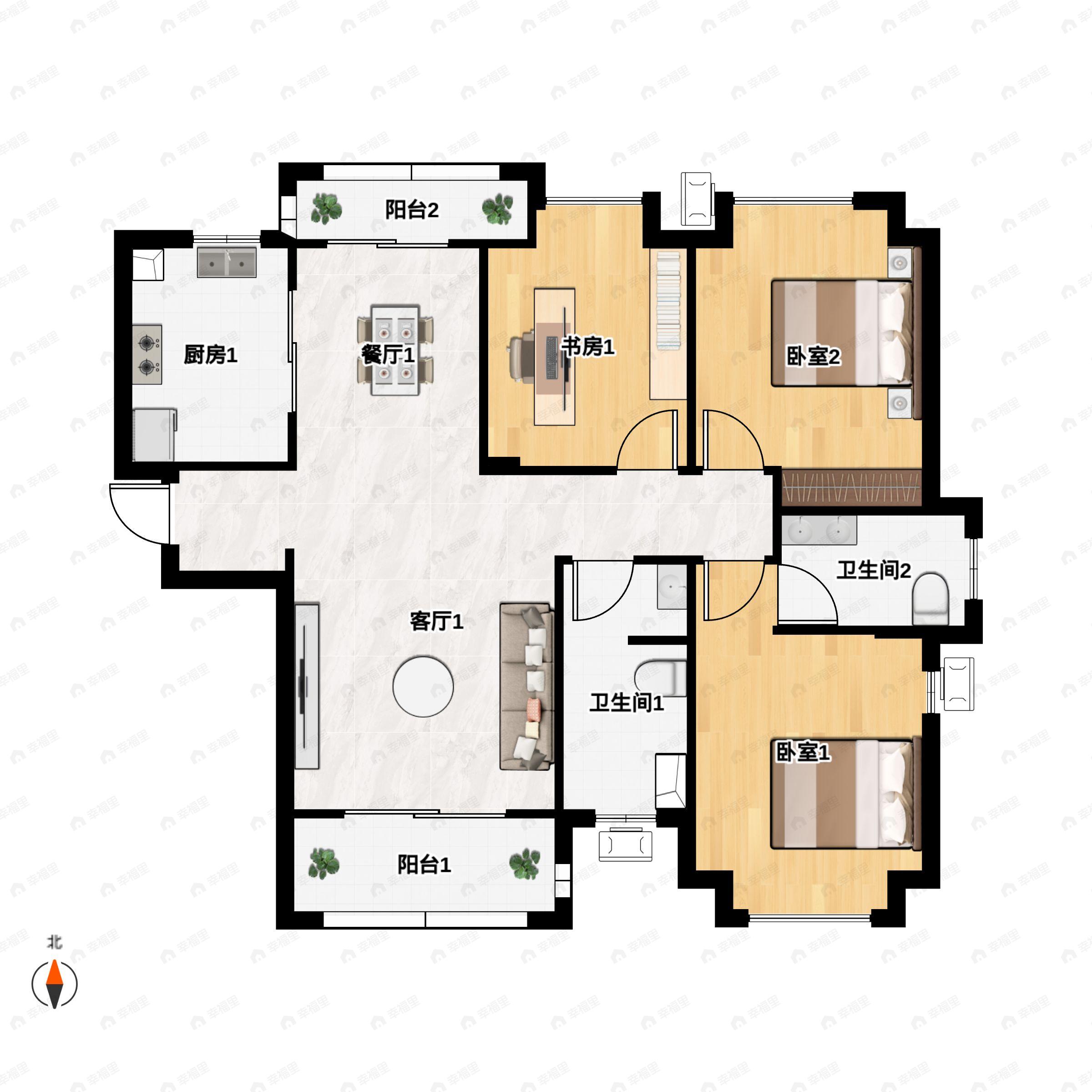 3室2厅2卫建面128平undefined户型图