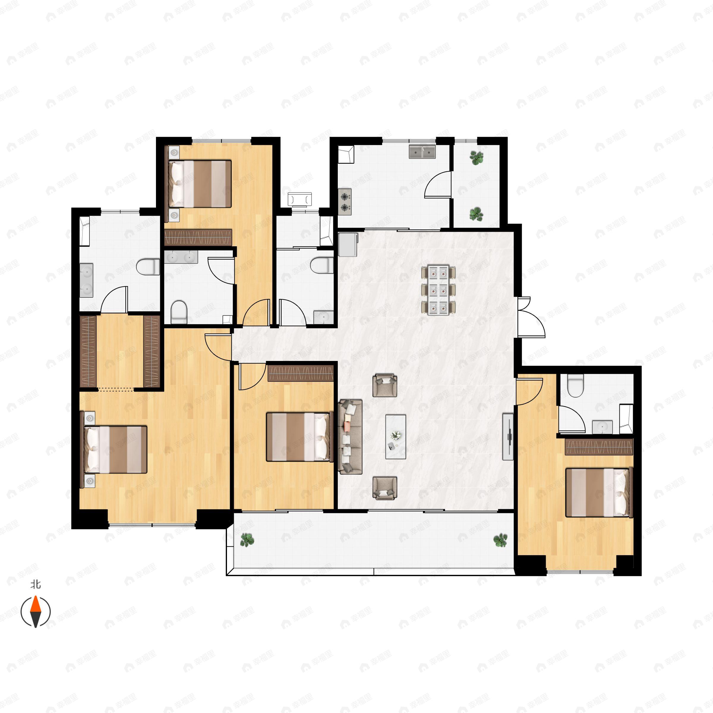 4室2厅3卫建面210平南户型图
