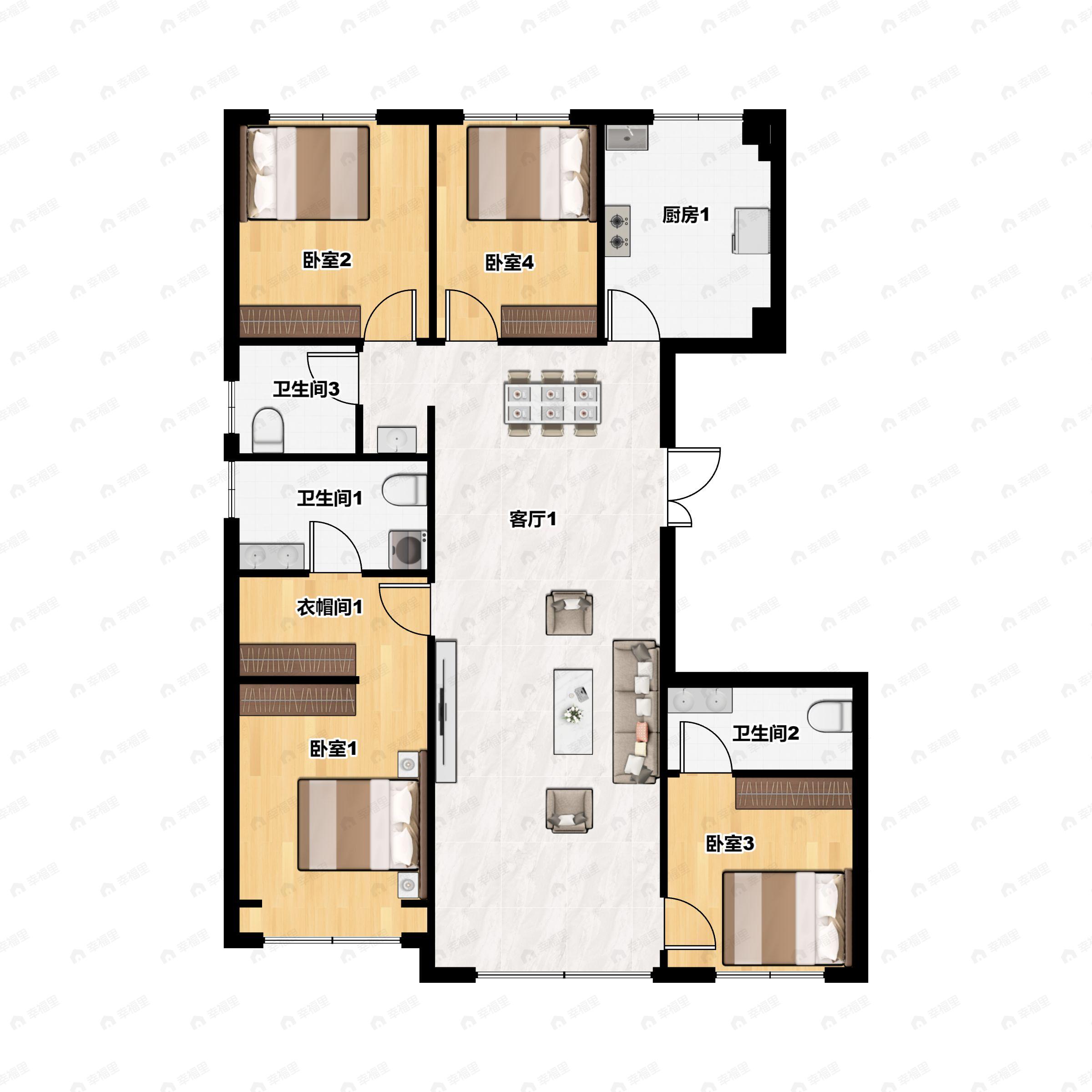 4室2厅3卫建面168平户型图