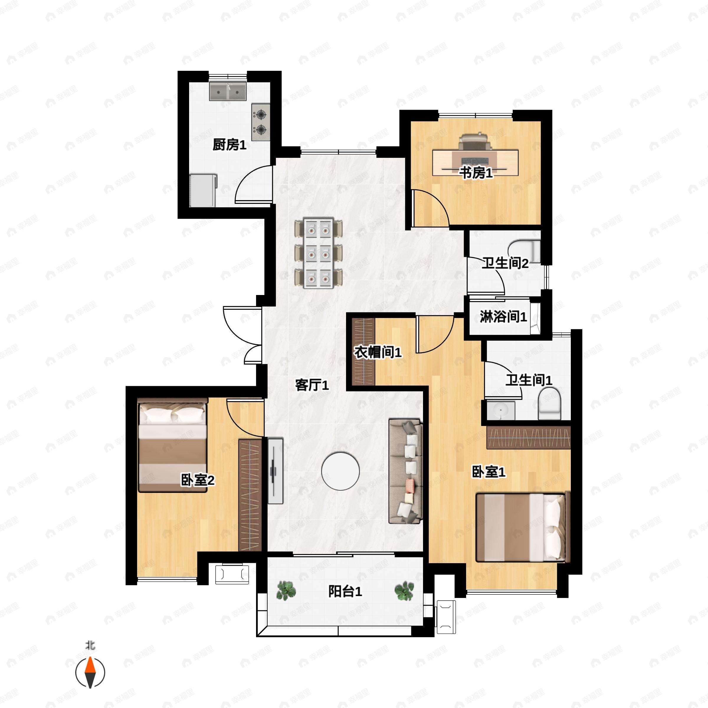 3室2厅2卫建面116m²户型图