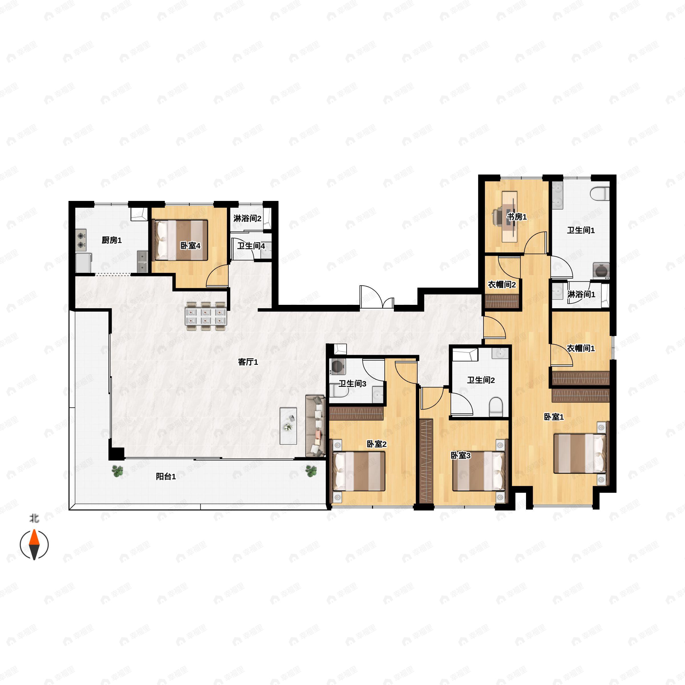 5室2厅4卫建面258平南户型图