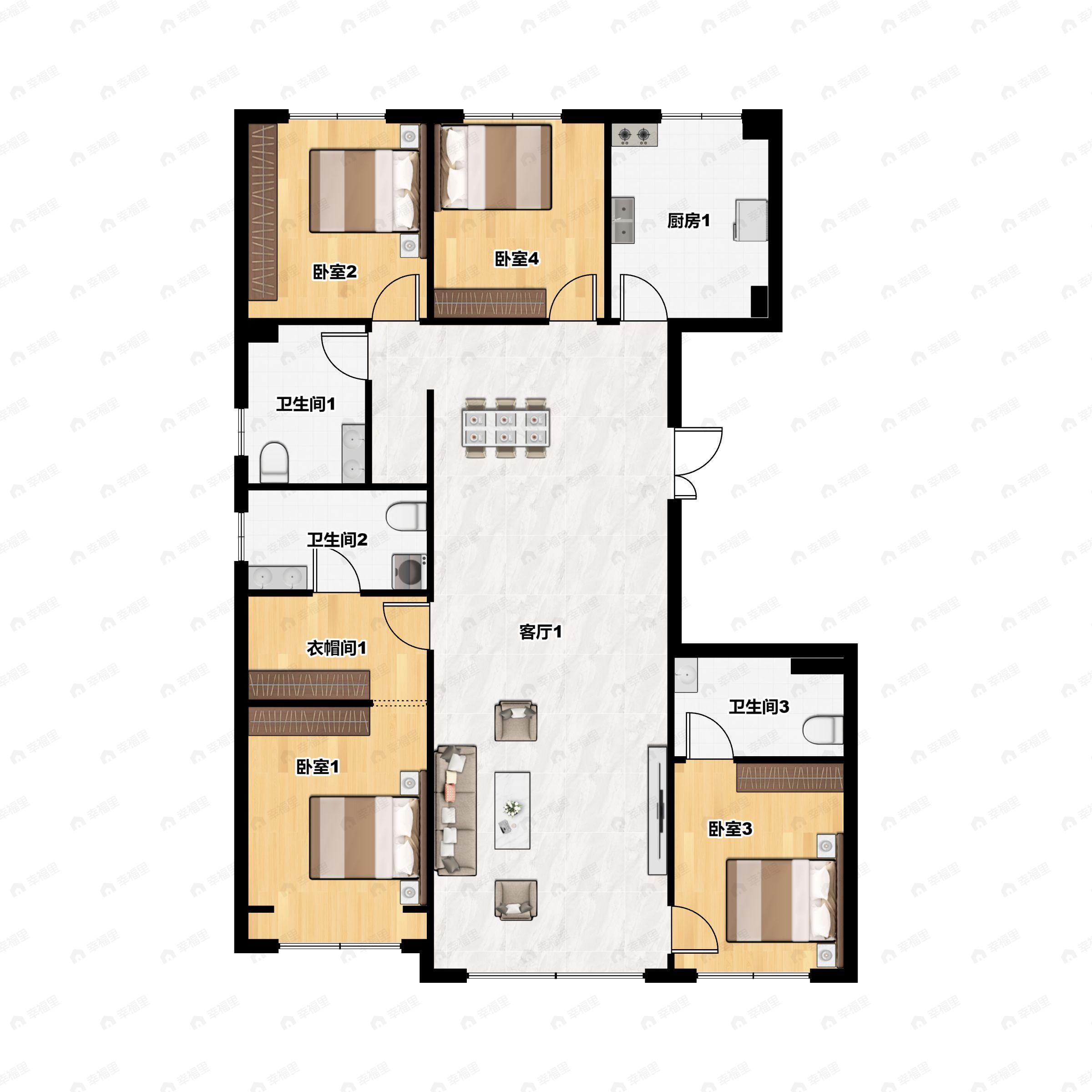 4室2厅3卫建面185平户型图
