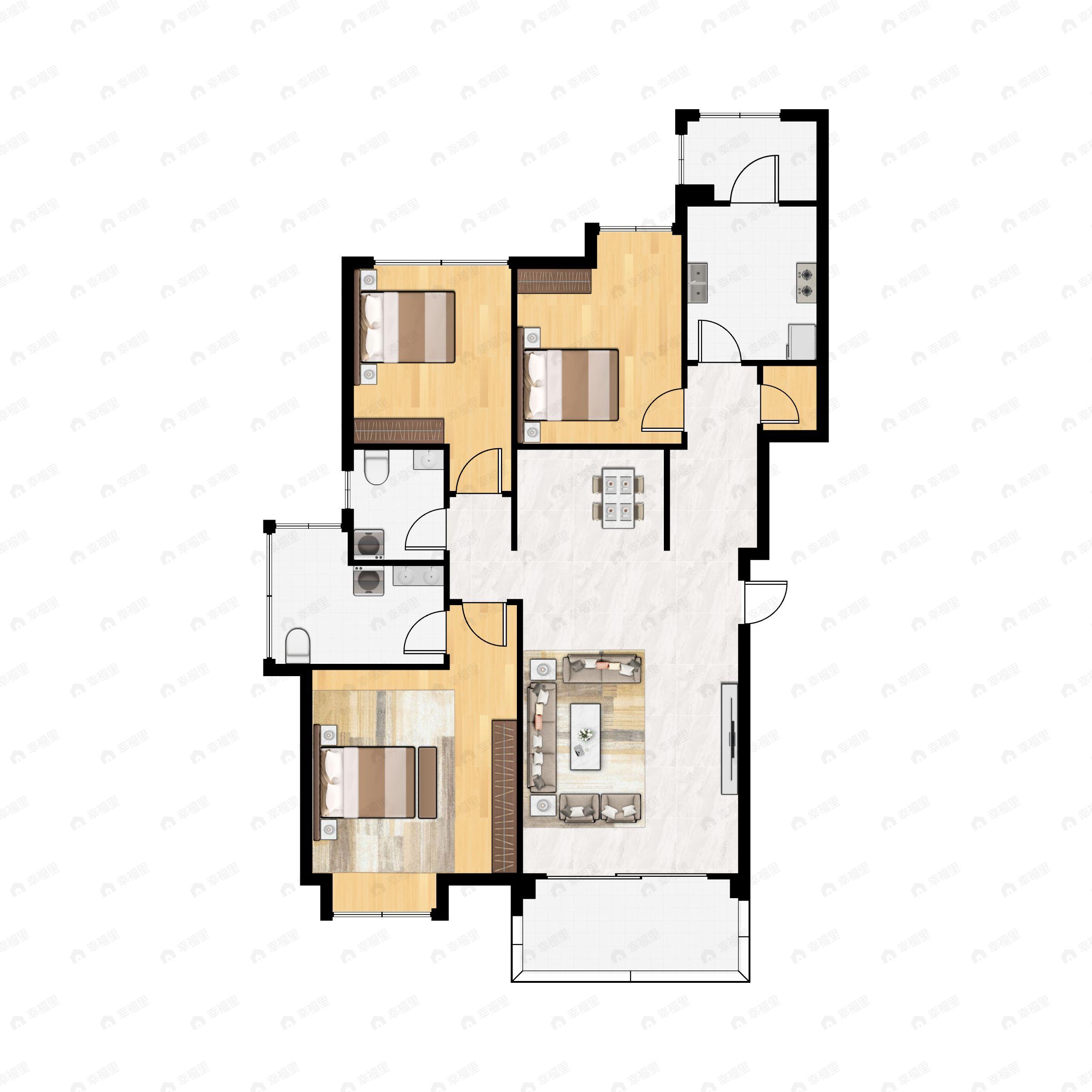 3室2厅2卫建面112m²南户型图