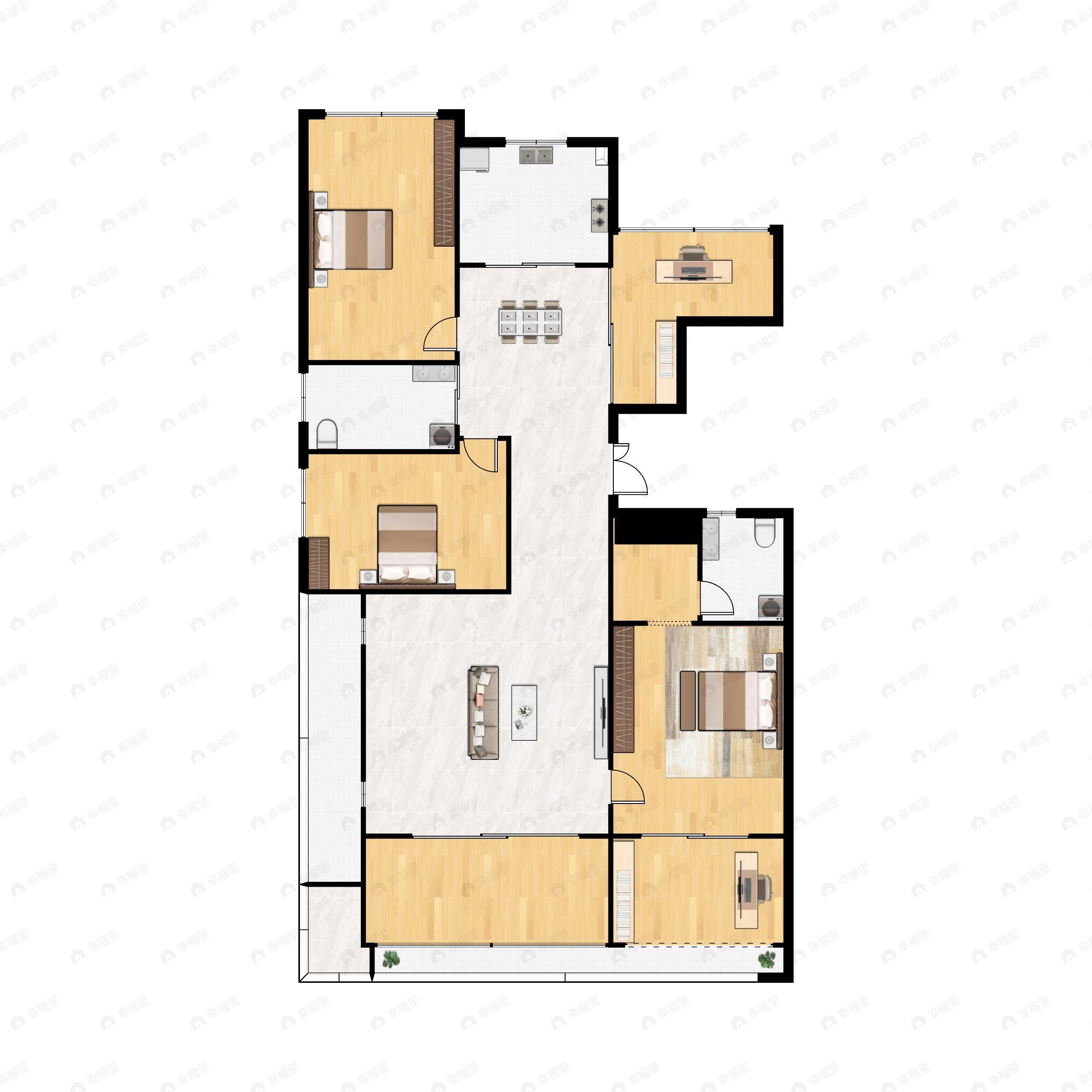 4室3厅2卫建面188m²南户型图