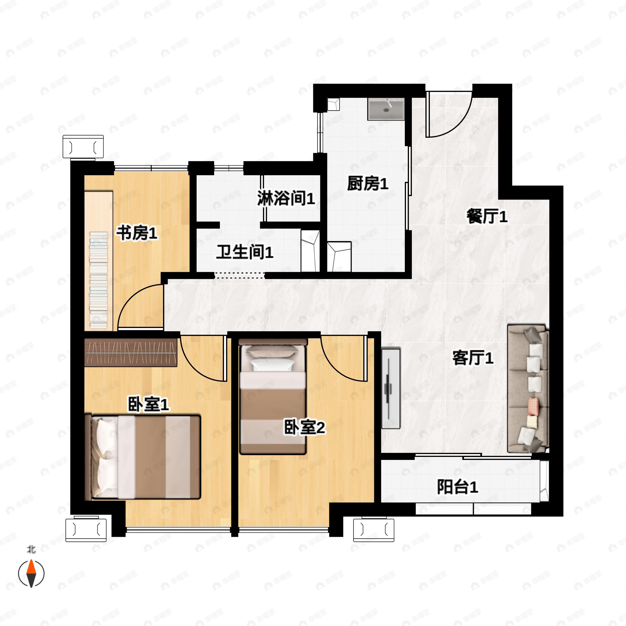 中国铁建西派国印3室2厅1卫户型图
