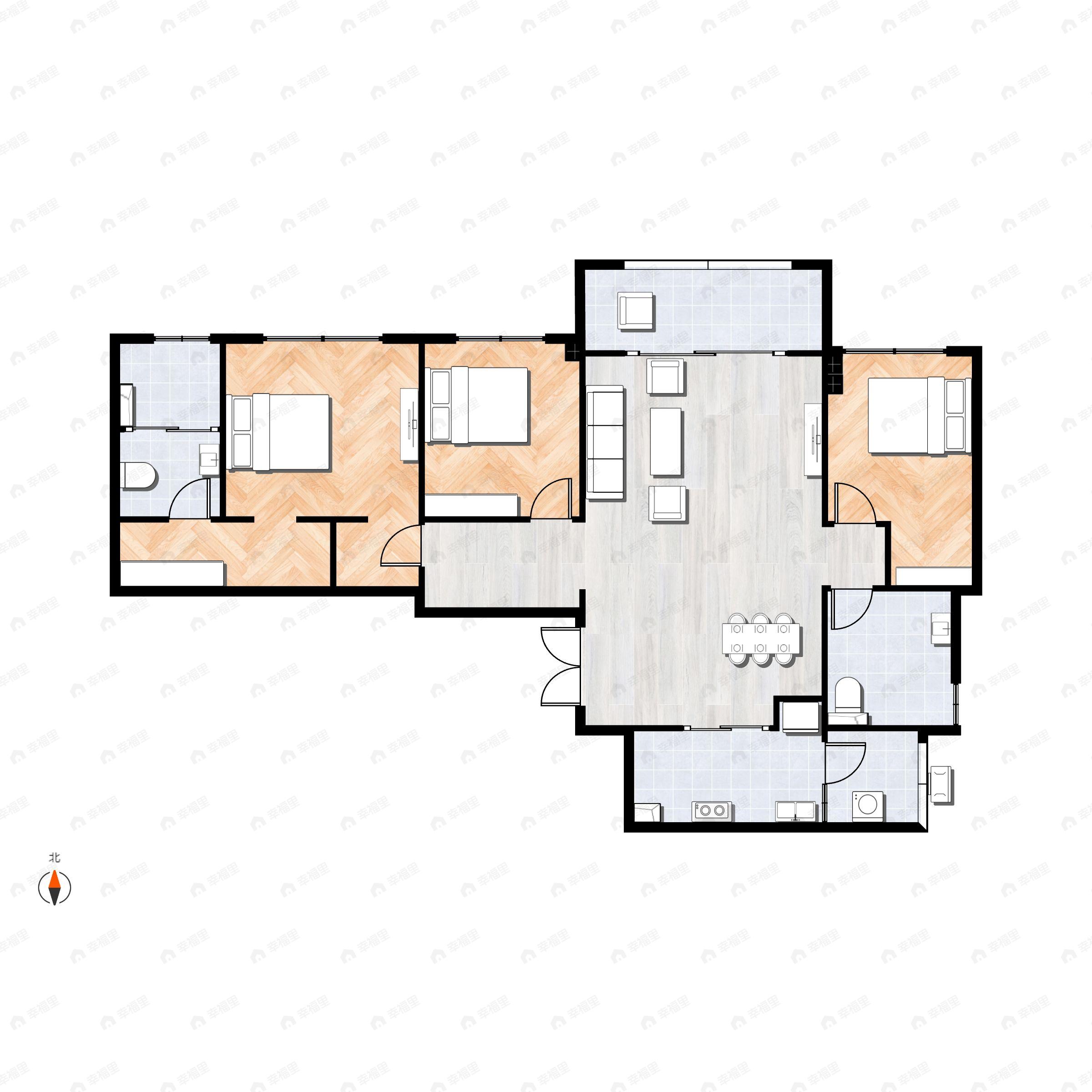 3室2厅2卫建面134平户型图