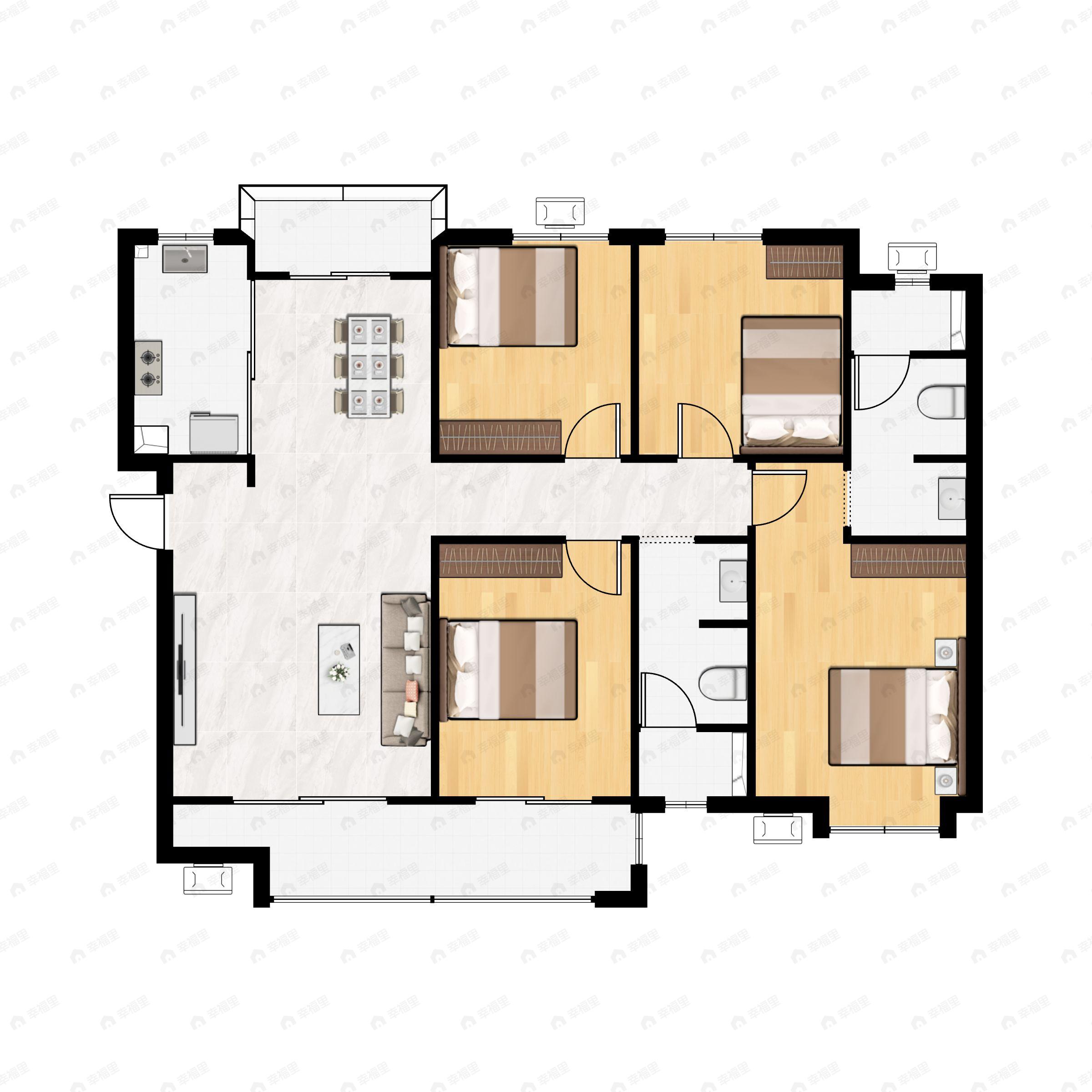 4室2厅2卫建面140平南户型图