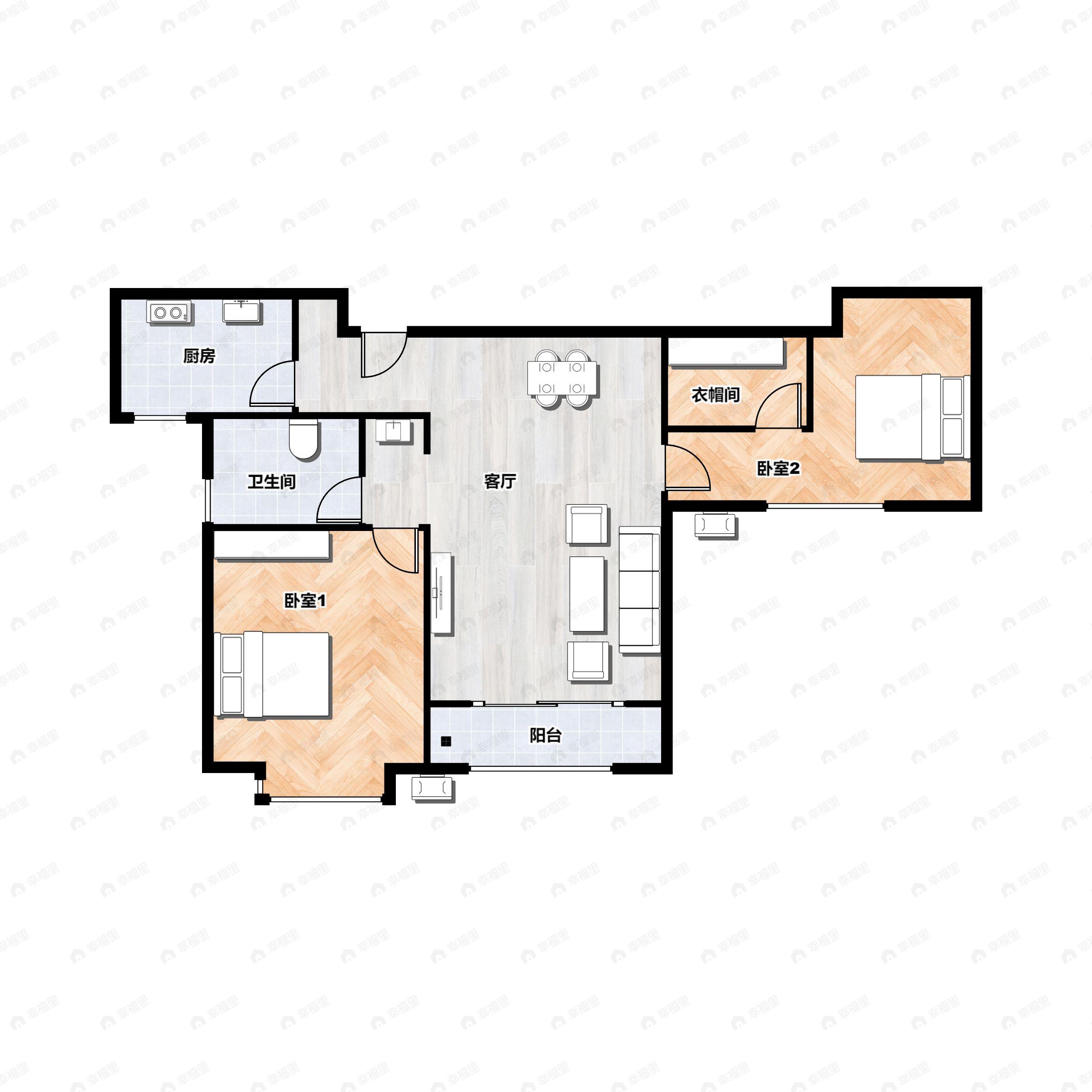 2室2厅1卫建面94平户型图