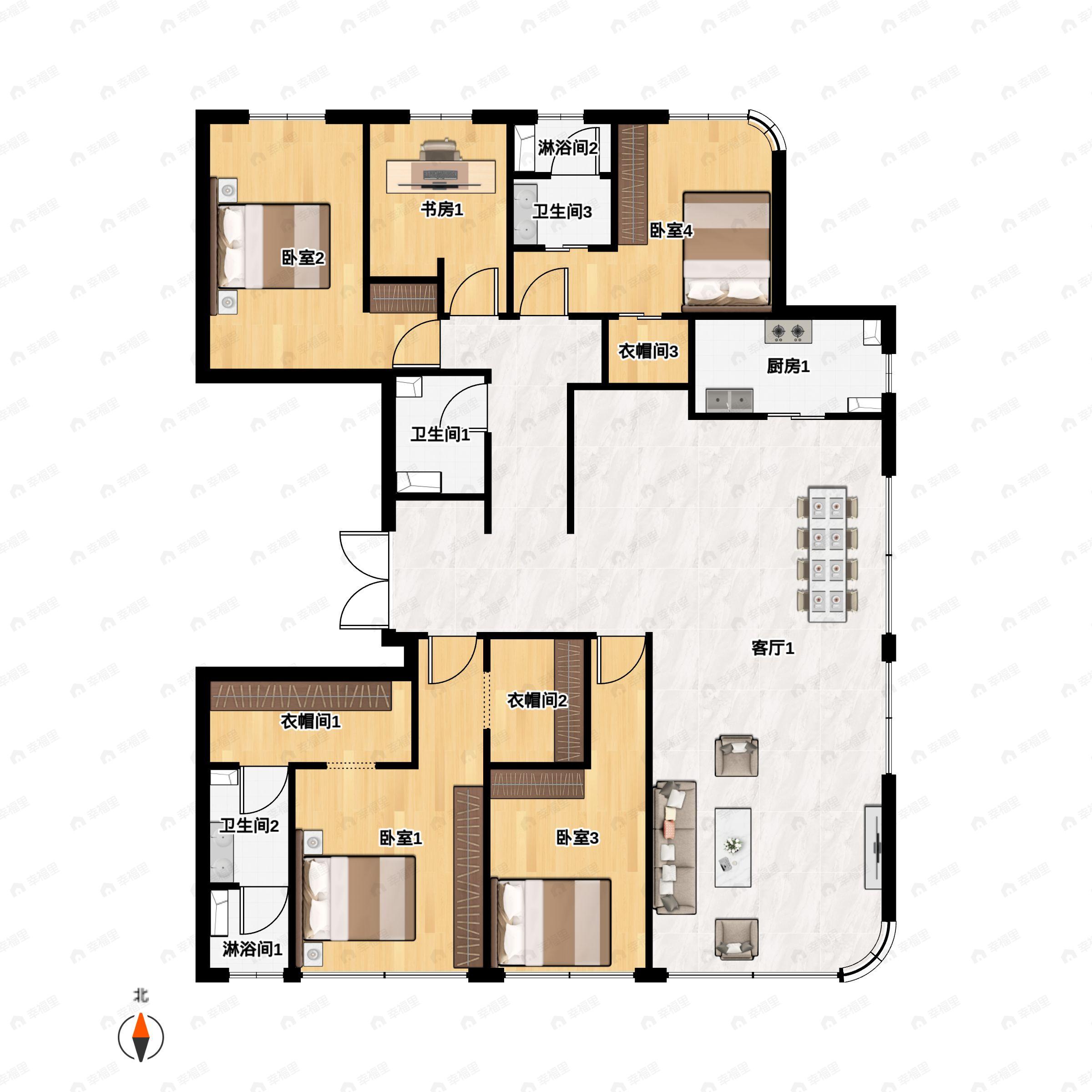 5室4厅3卫建面210平户型图