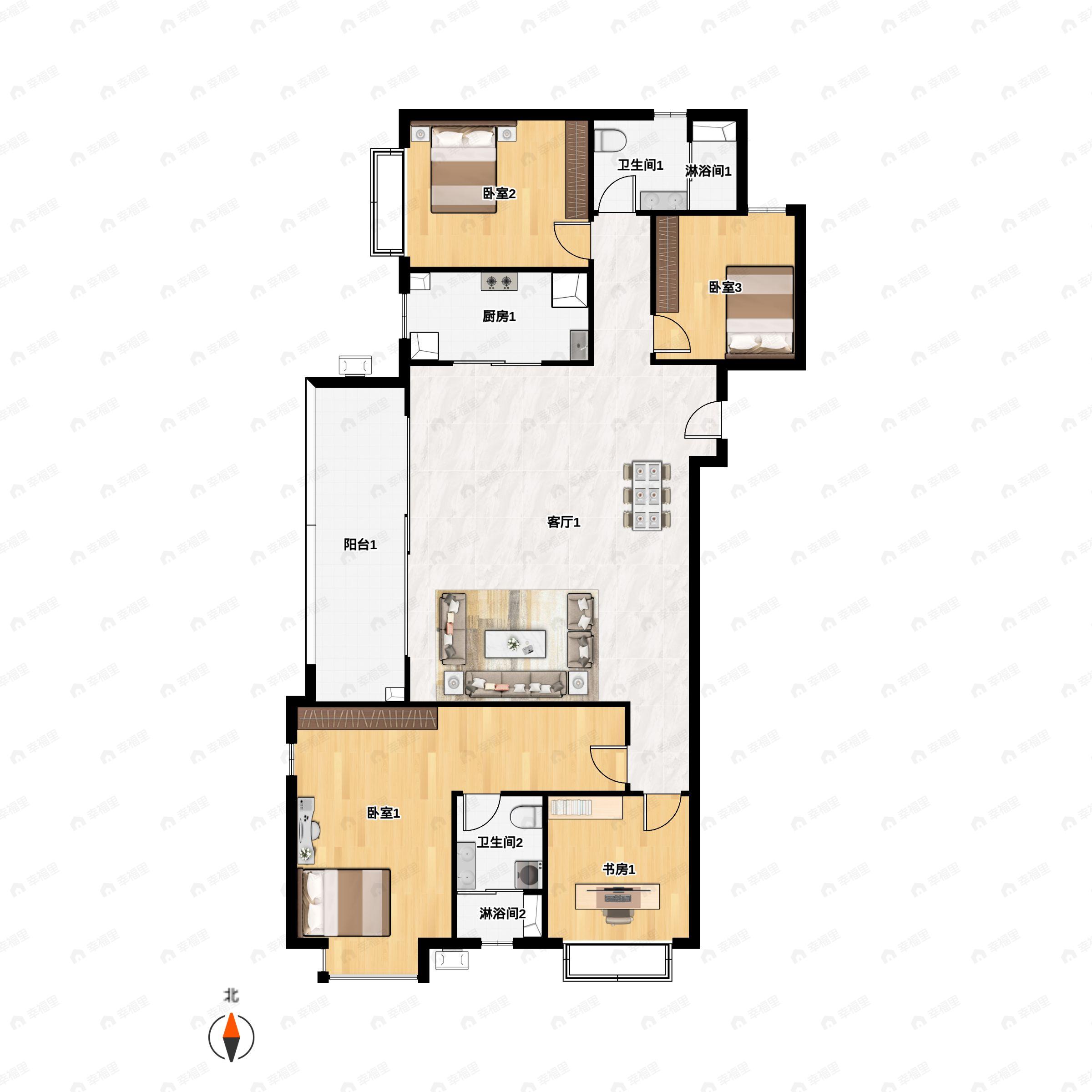 俊发城文倾苑4室2厅2卫户型图