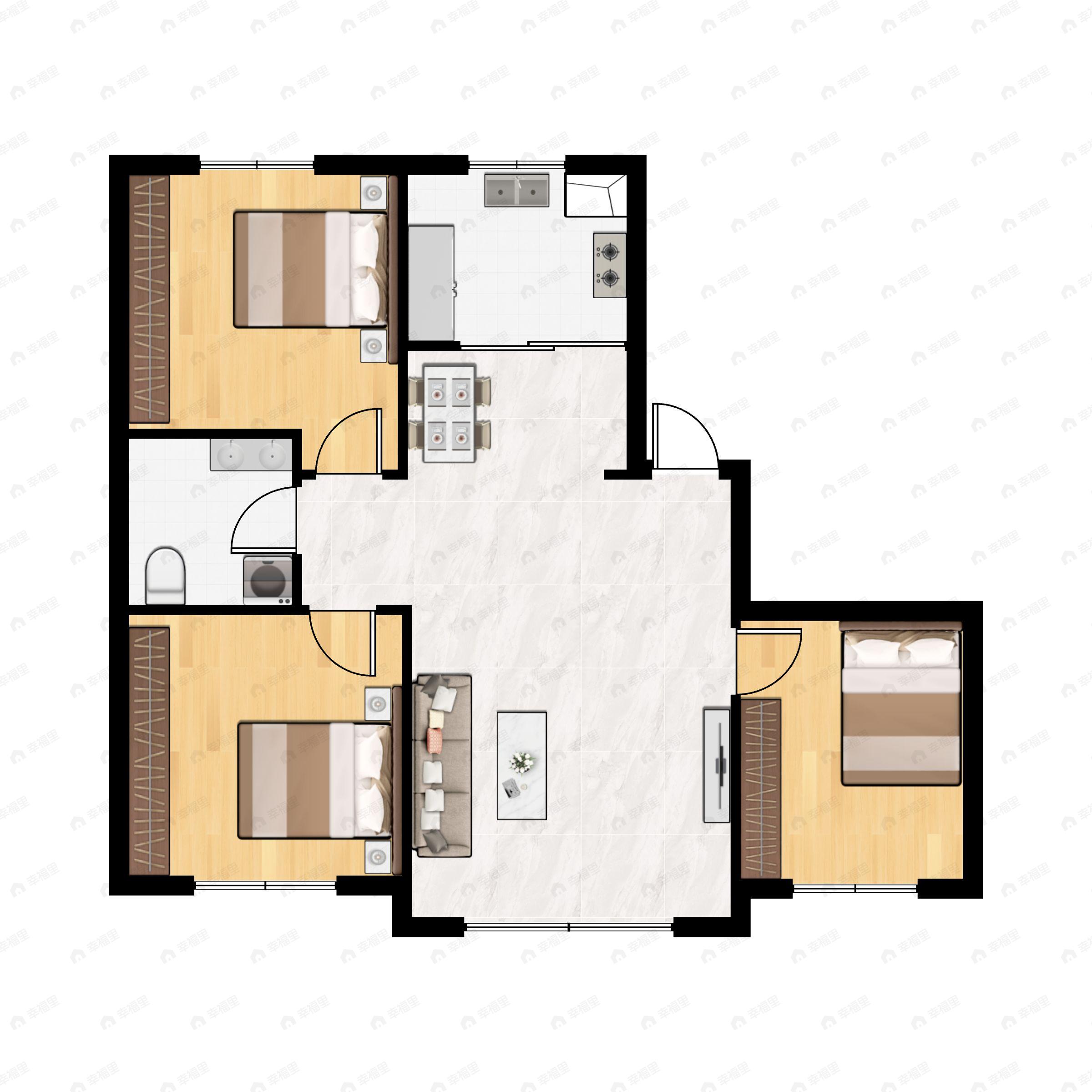 3室2厅1卫建面103平户型图