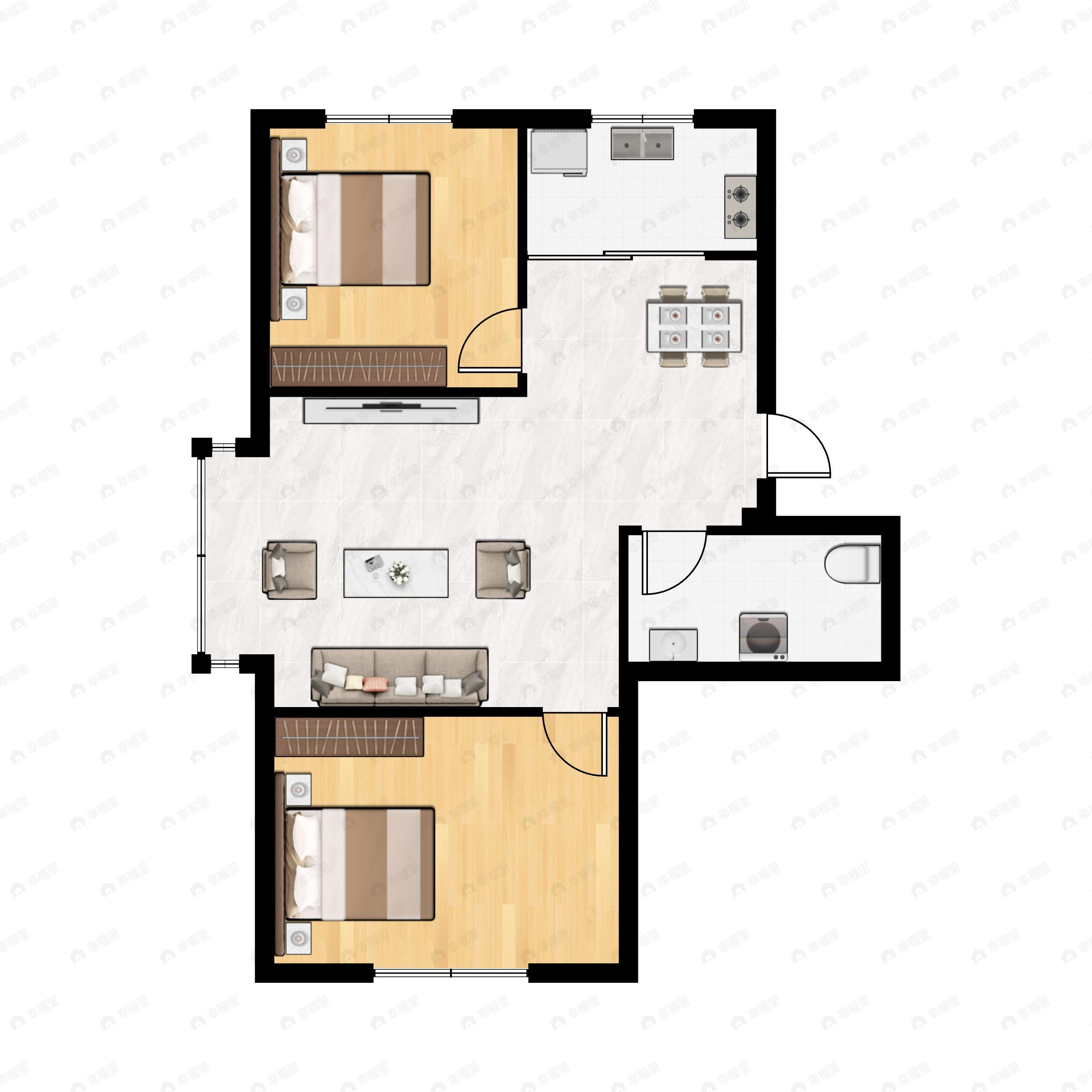 2室2厅1卫建面76平西户型图