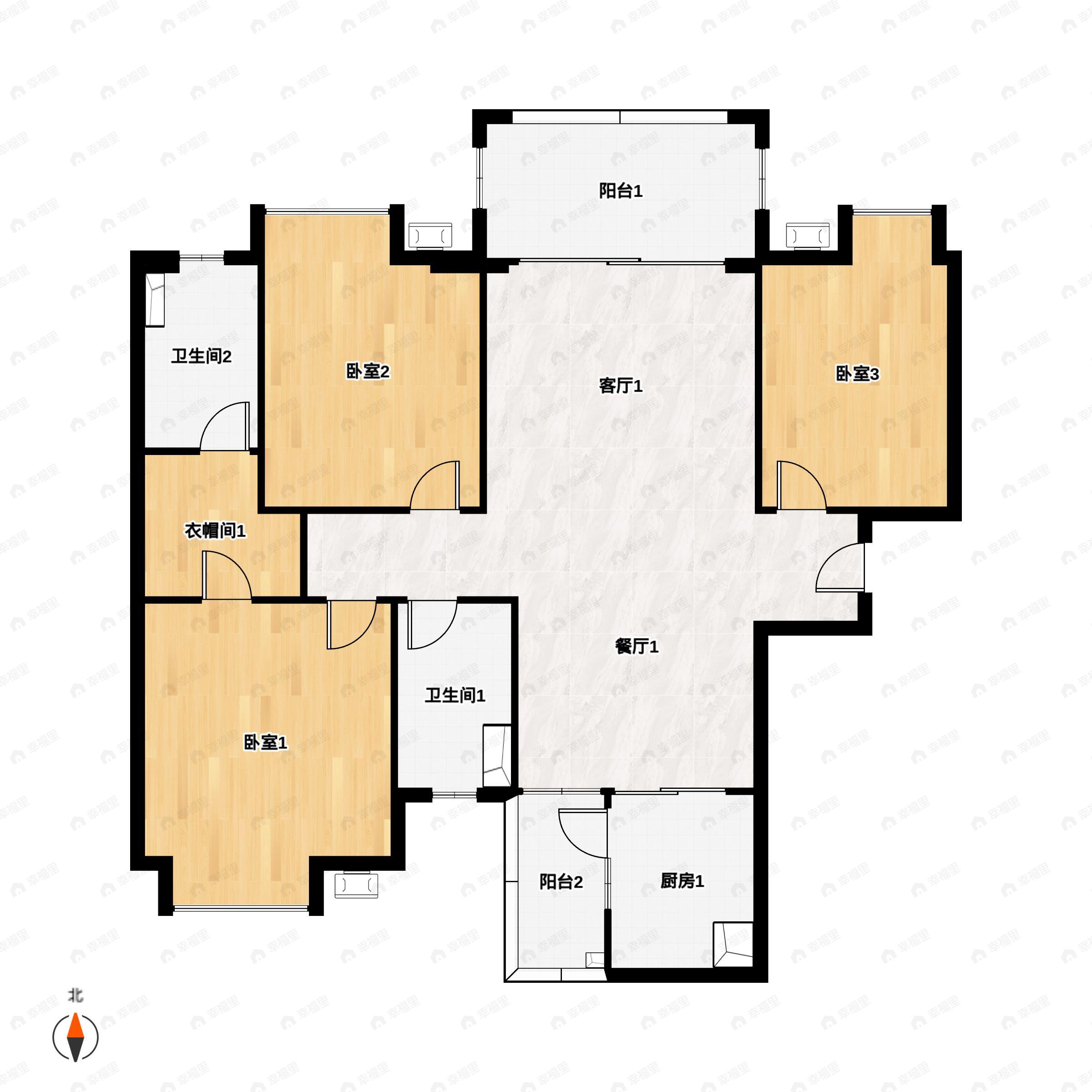 3室2厅2卫建面121平南户型图