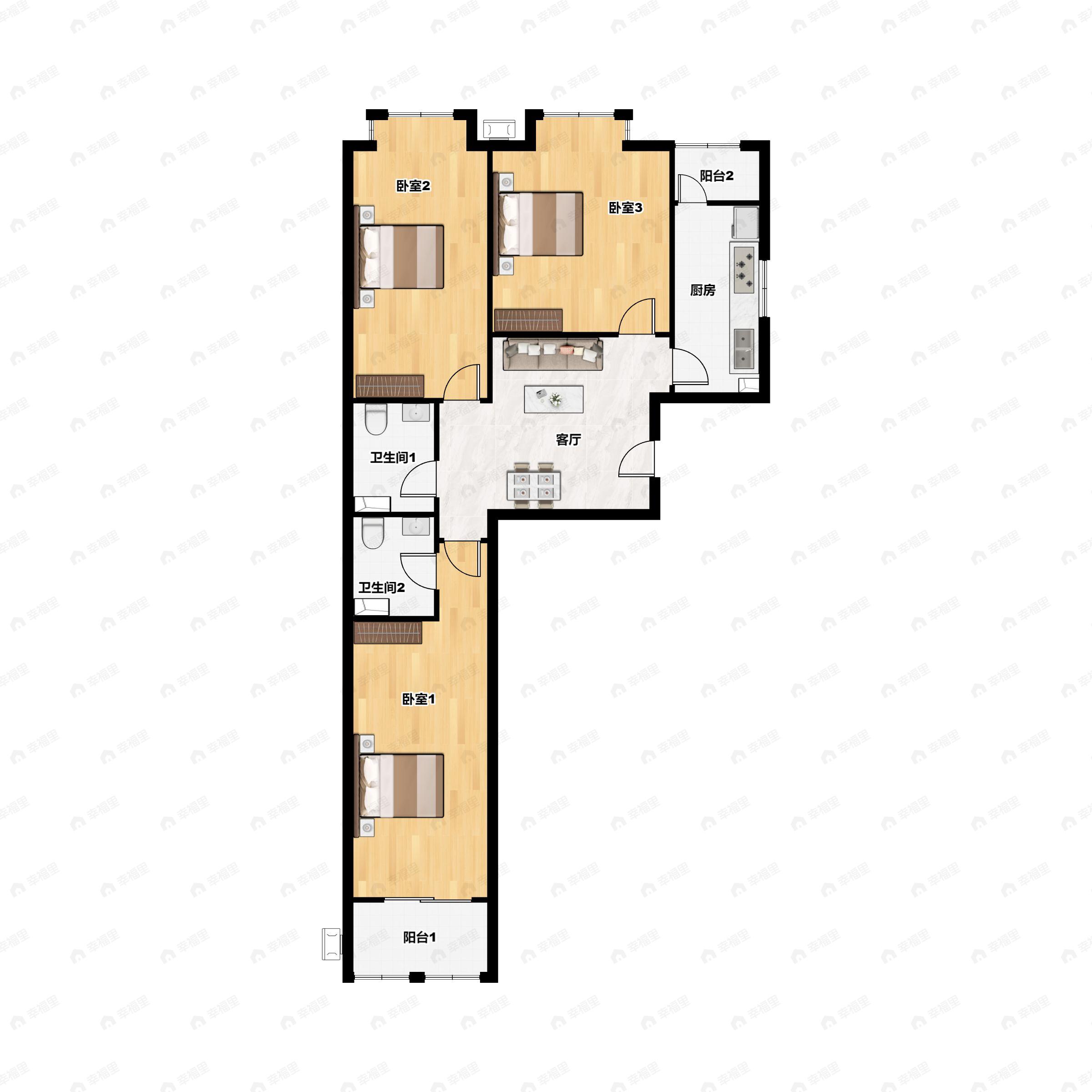 3室2厅2卫建面118平南户型图