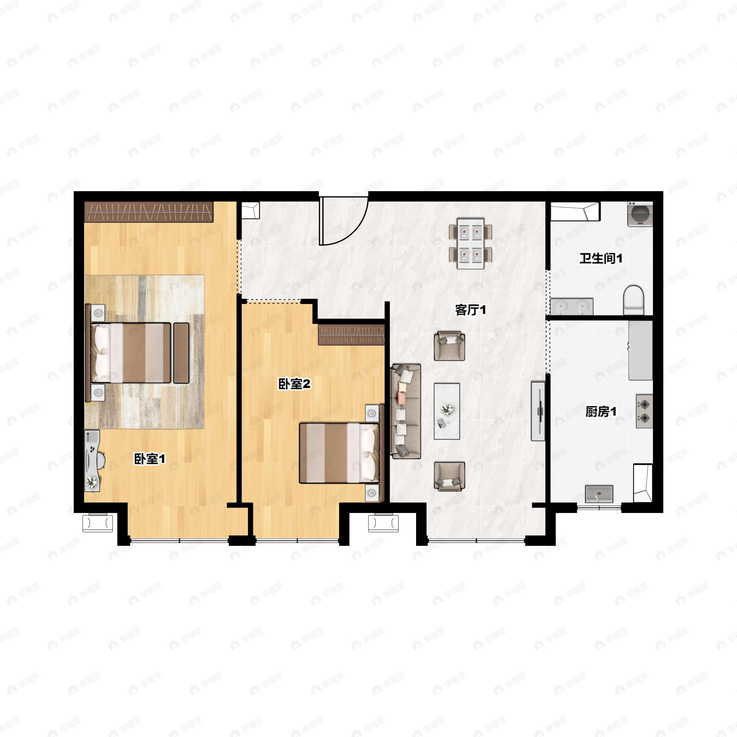 2室2厅1卫建面75平户型图