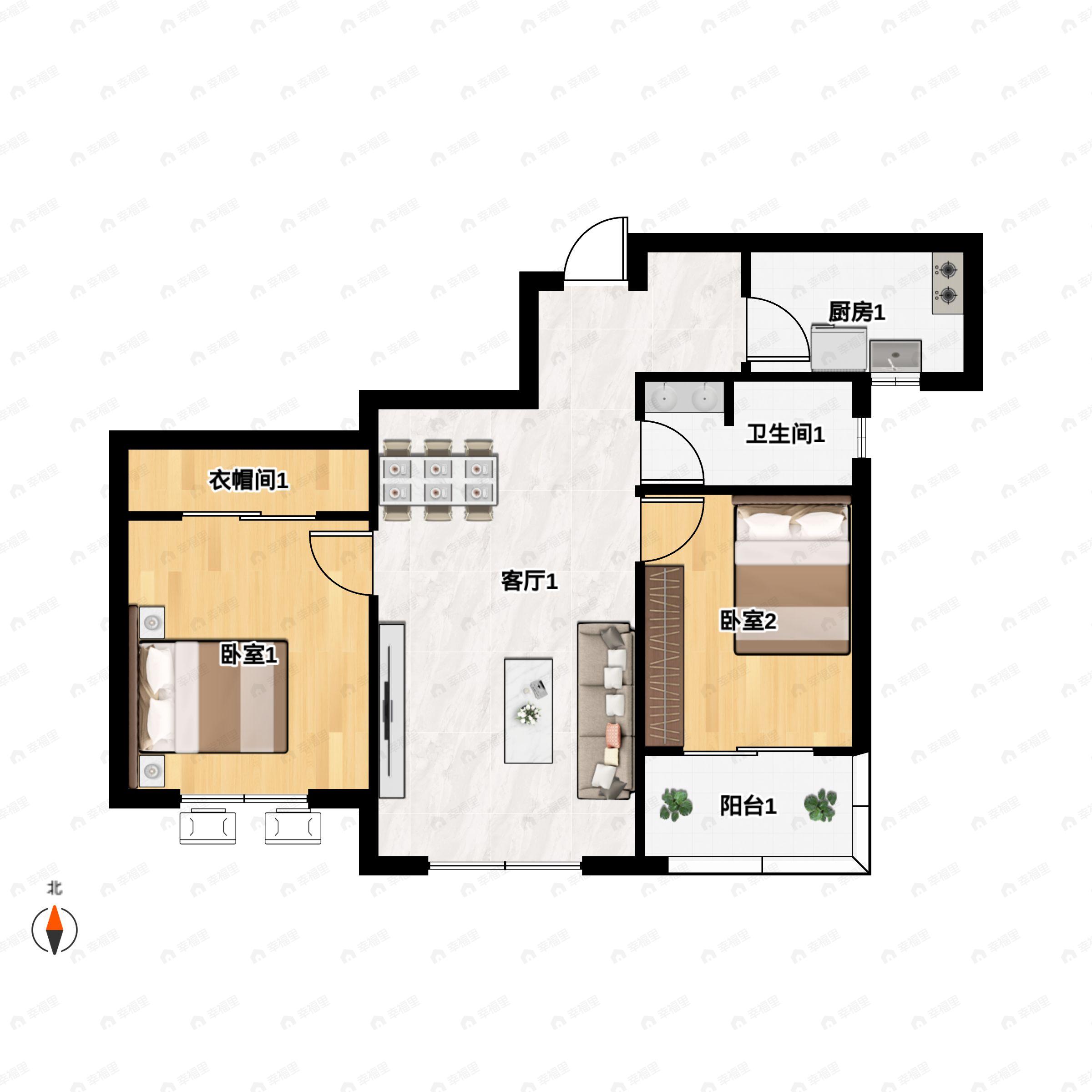 禹城幸福里2室2厅1卫户型图