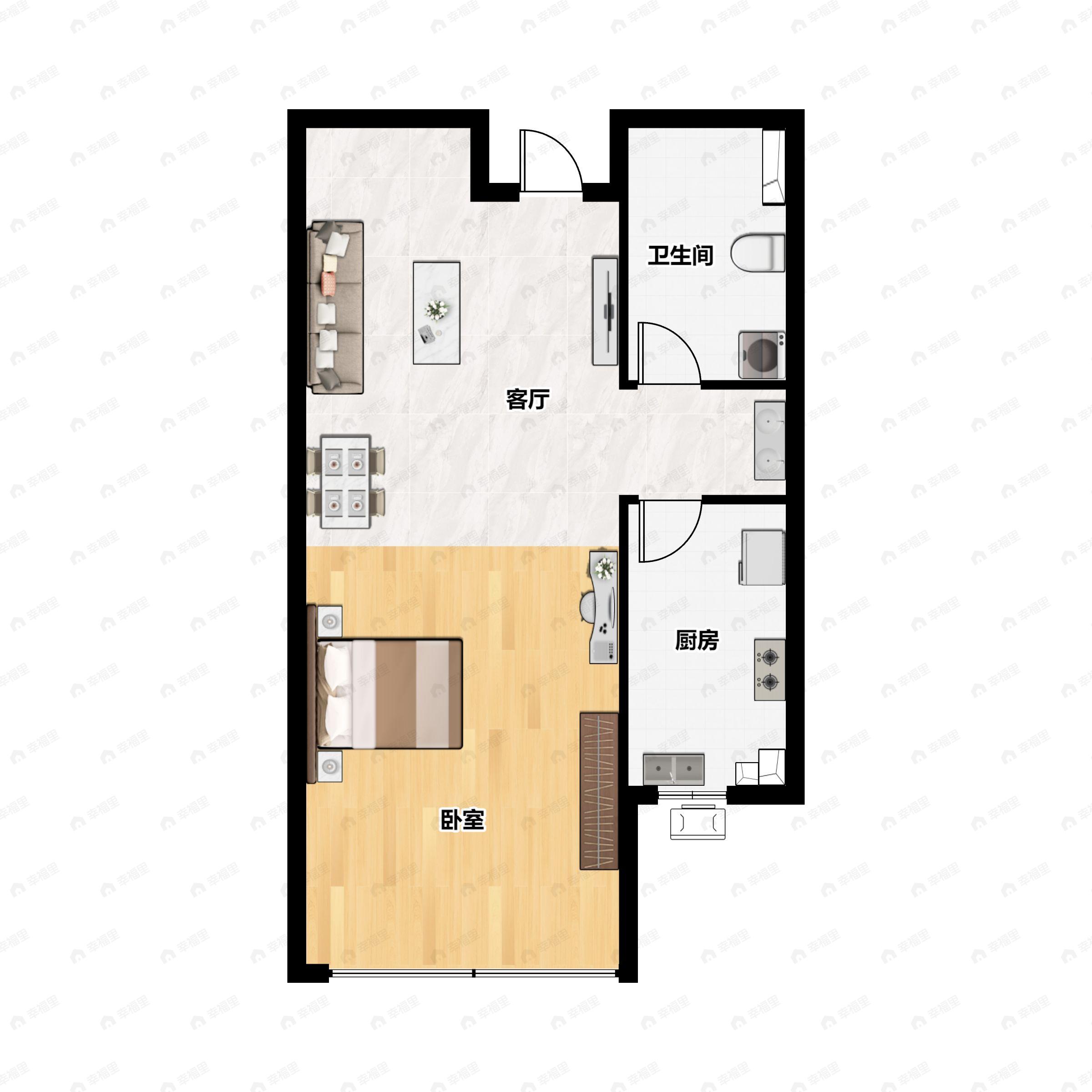 1室1厅1卫建面59m²南户型图