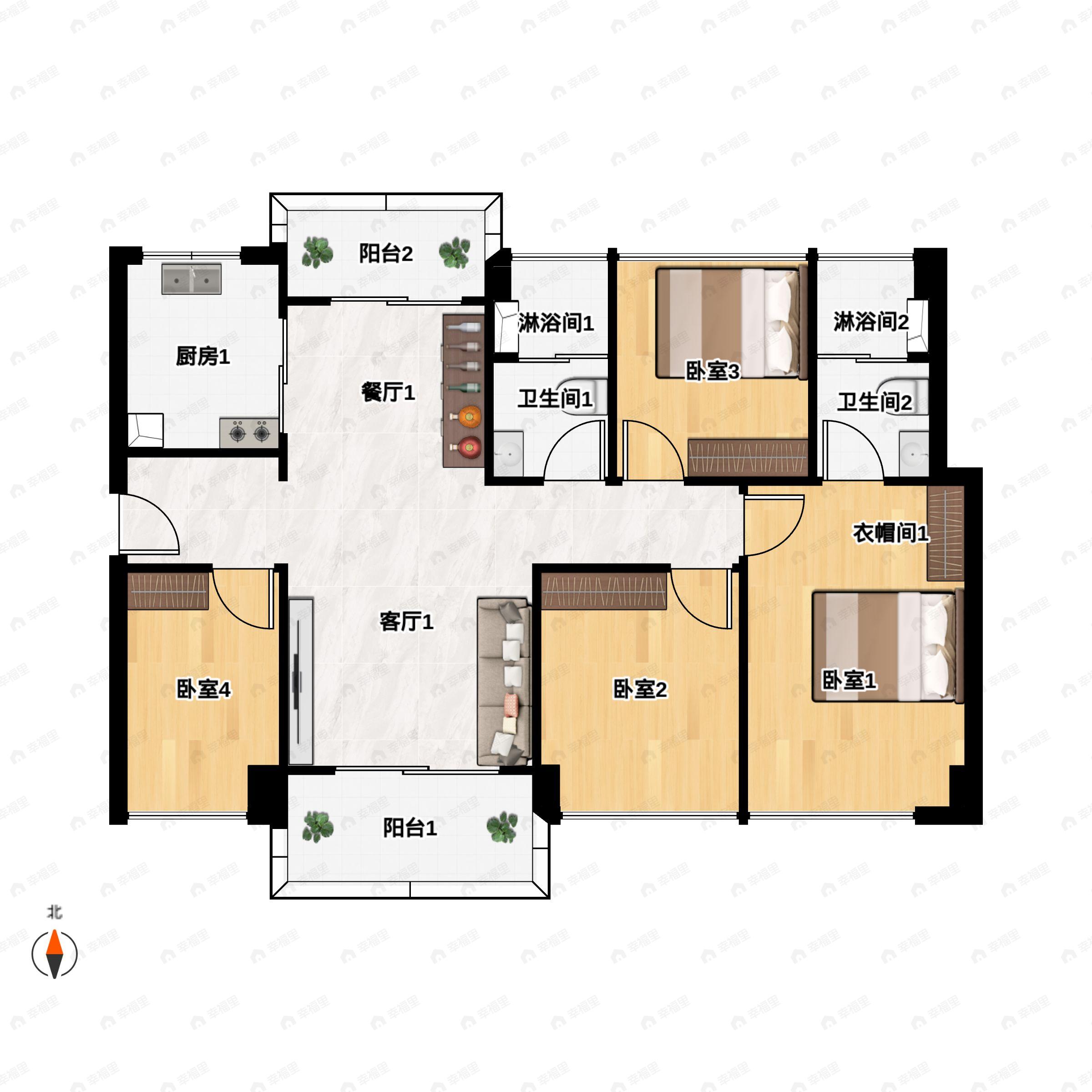 4室2厅2卫建面112平户型图