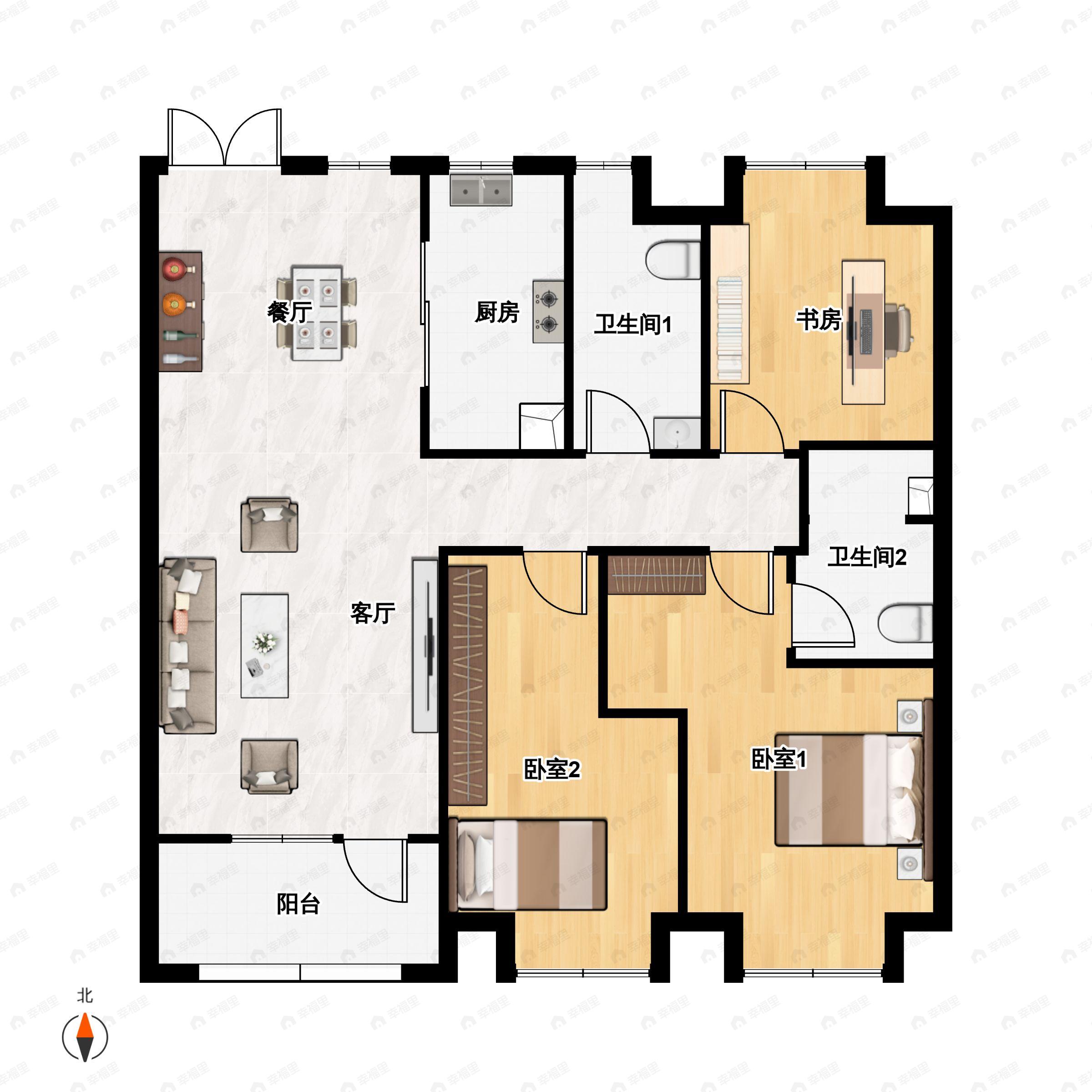 3室2厅2卫建面118平户型图