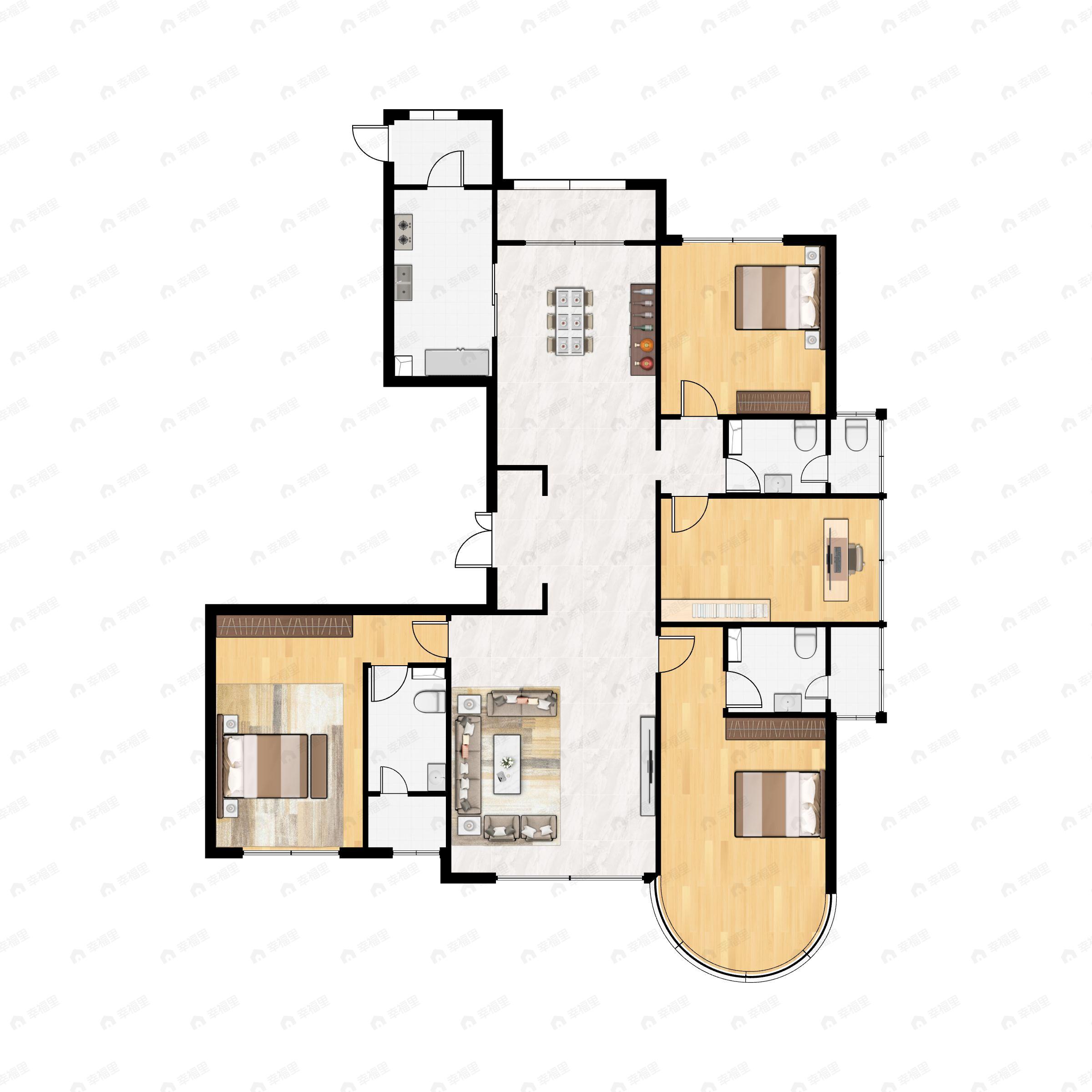 4室2厅3卫建面200平南|北户型图