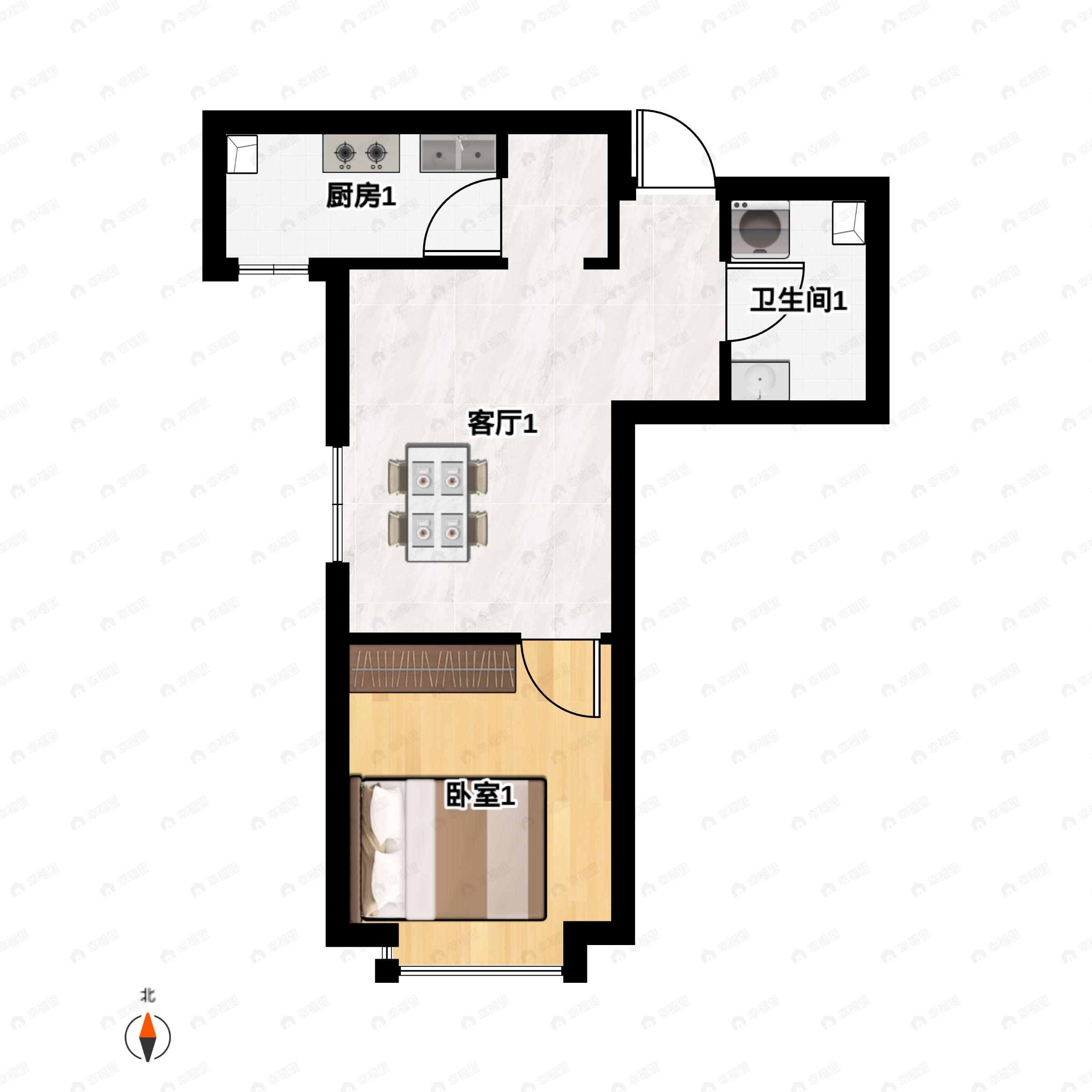 秦基高铁1号院1室2厅1卫户型图