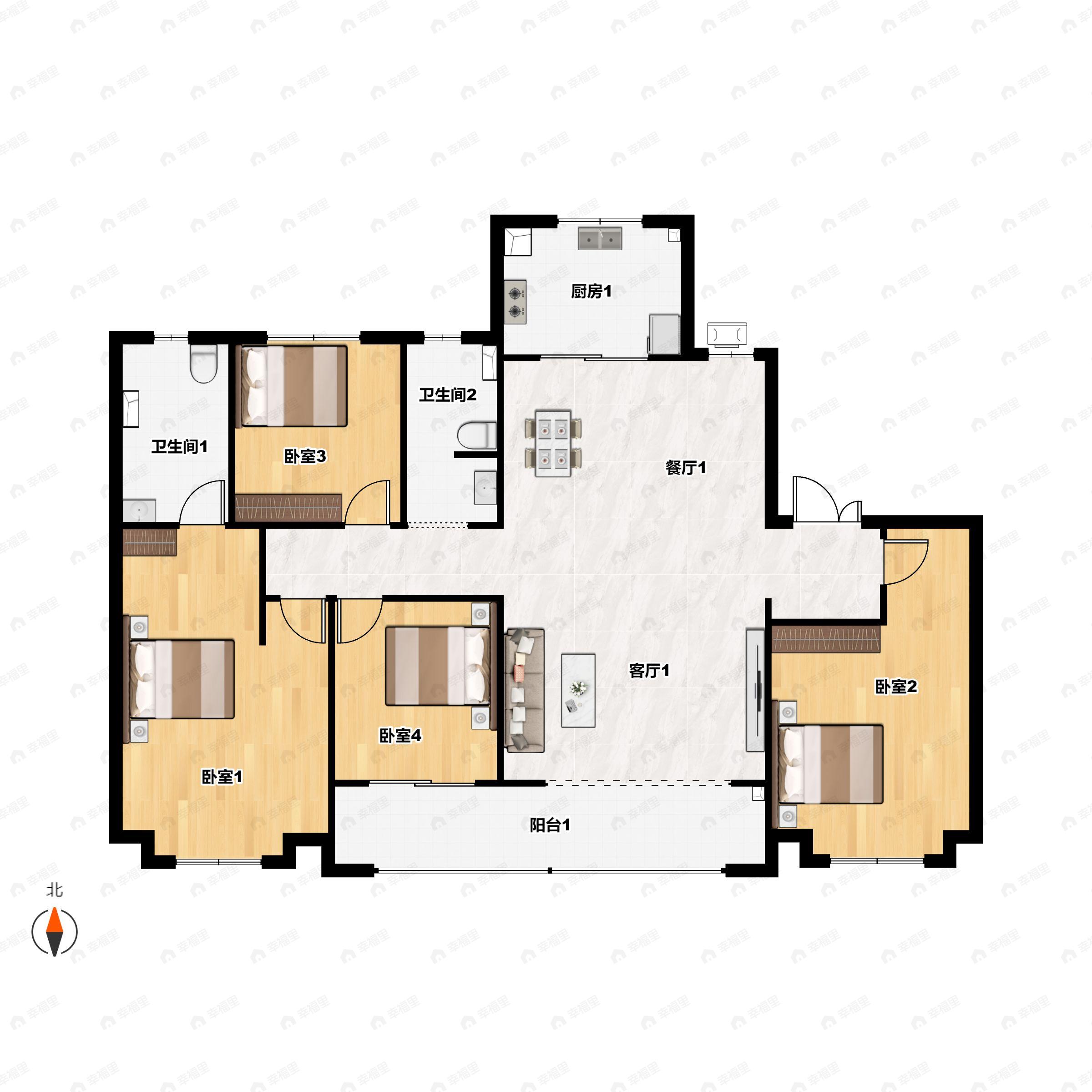 4室2厅2卫建面167平南|北户型图
