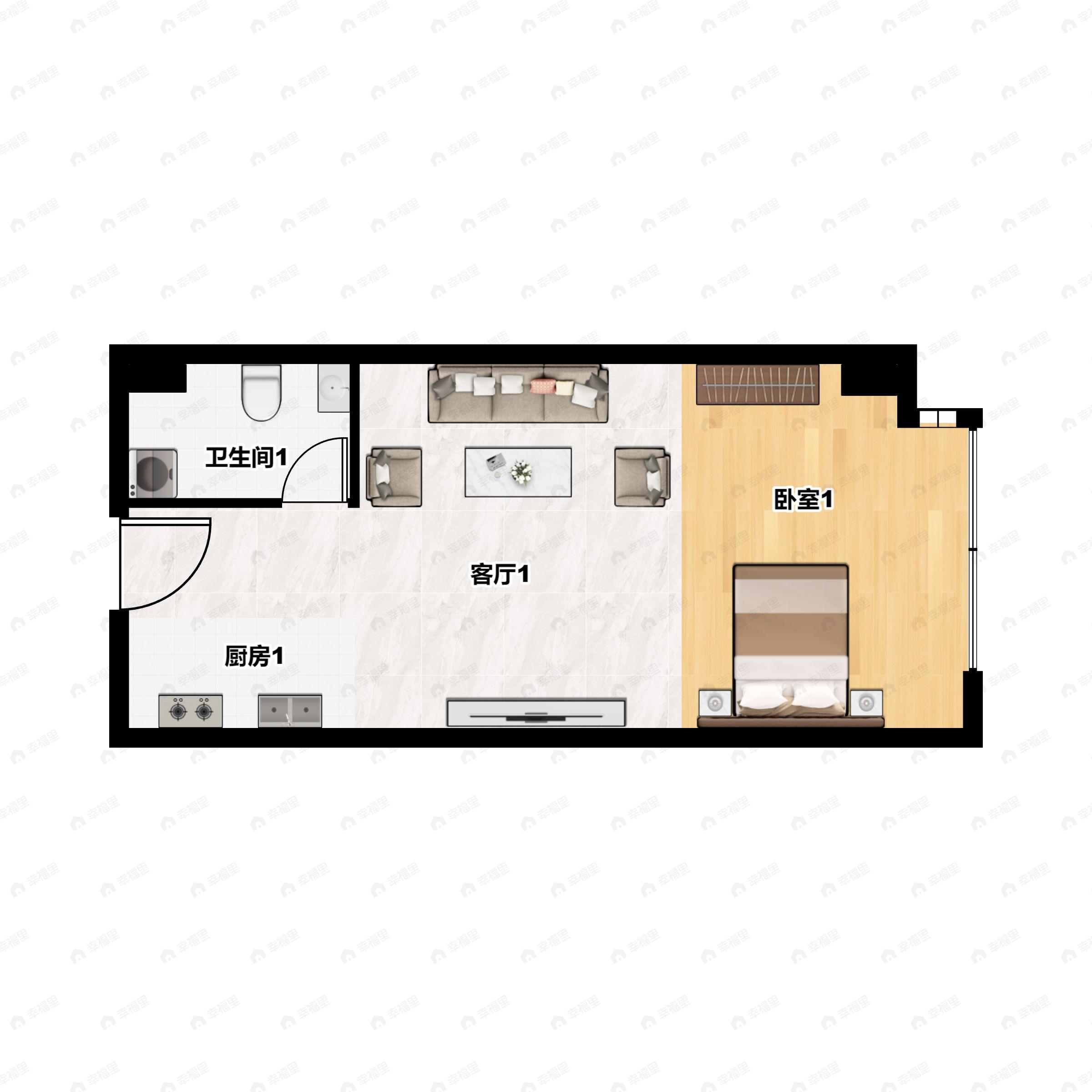 1室1厅1卫建面43平东户型图