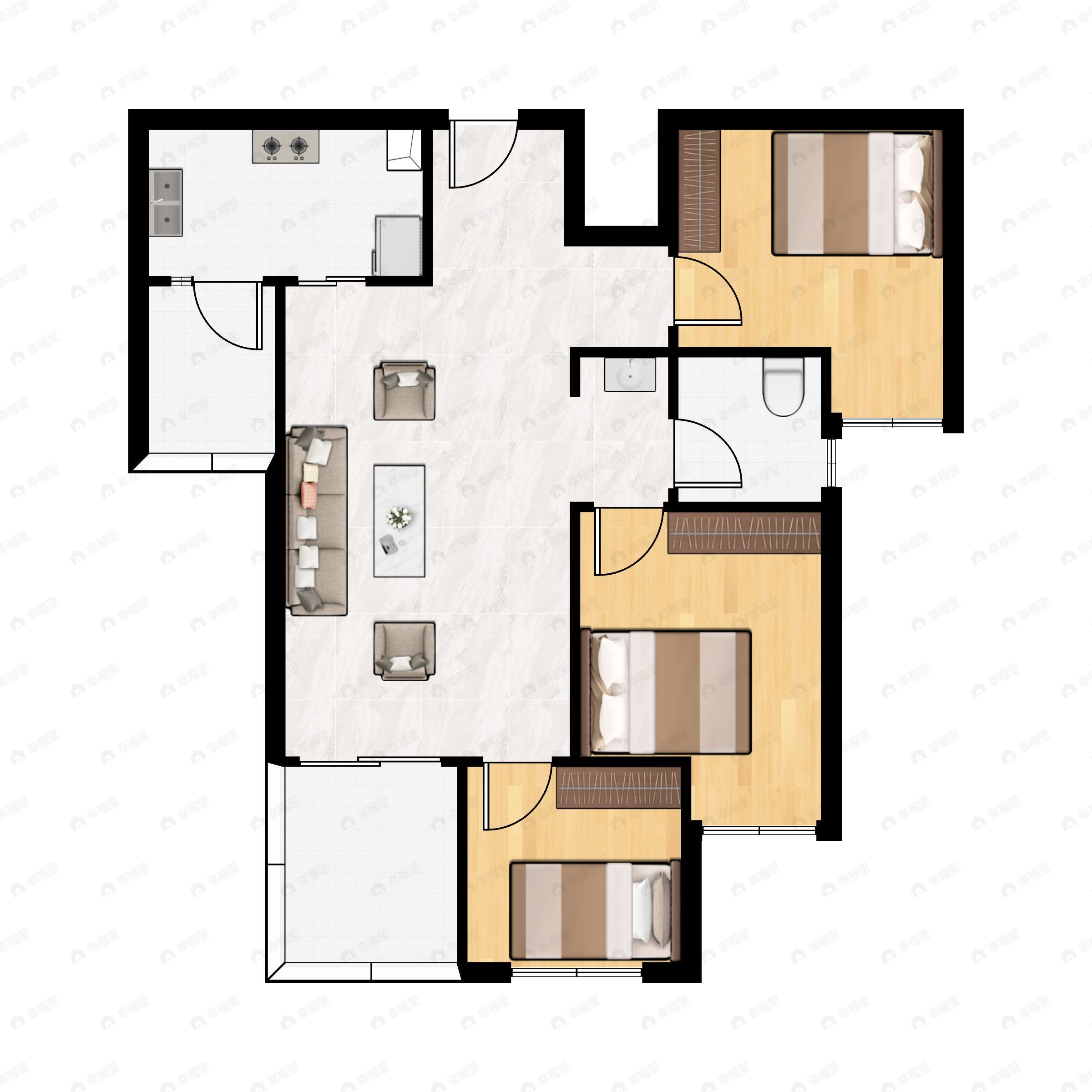 北京城建龙樾生态城3室2厅1卫户型图