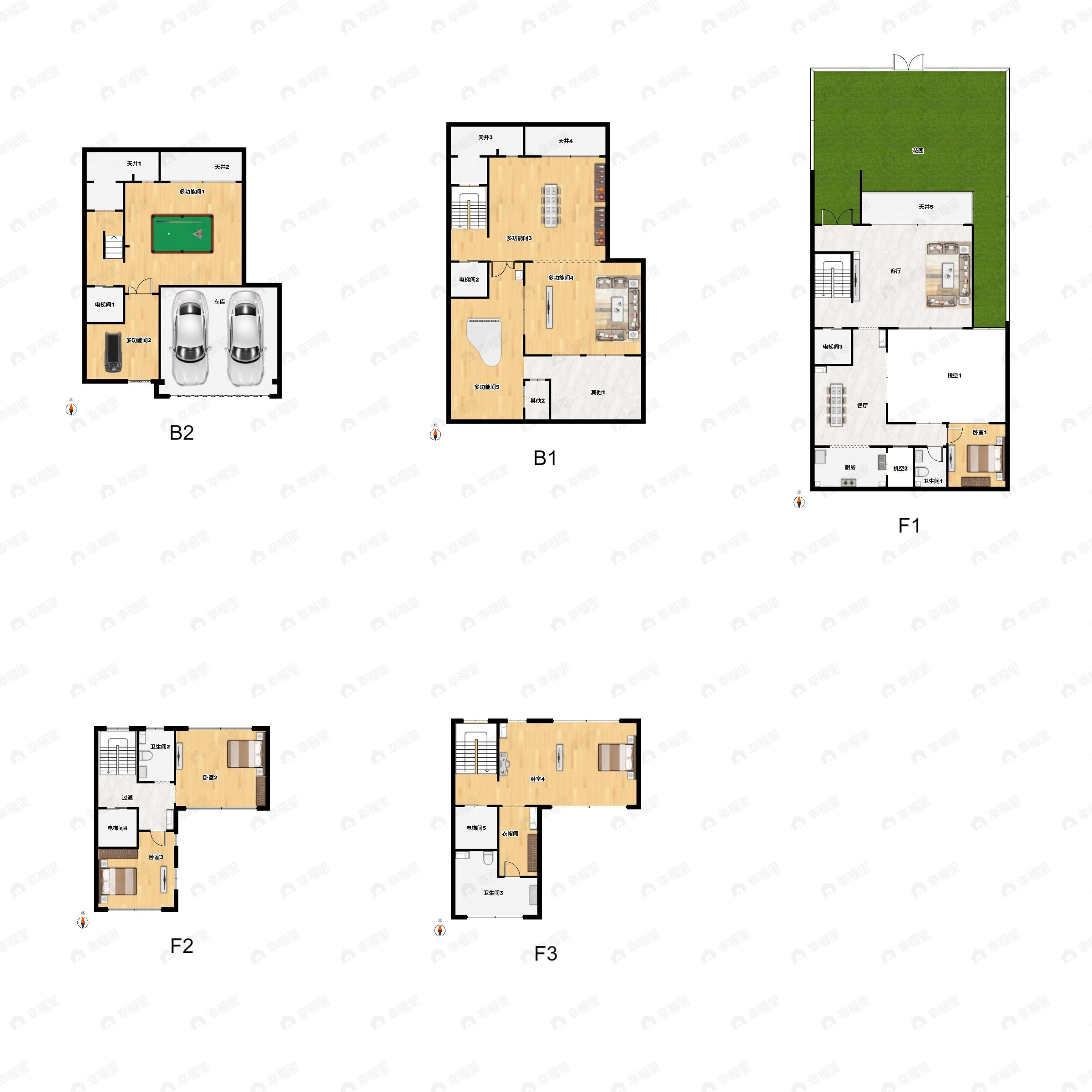 4室2厅3卫建面388平南|北户型图