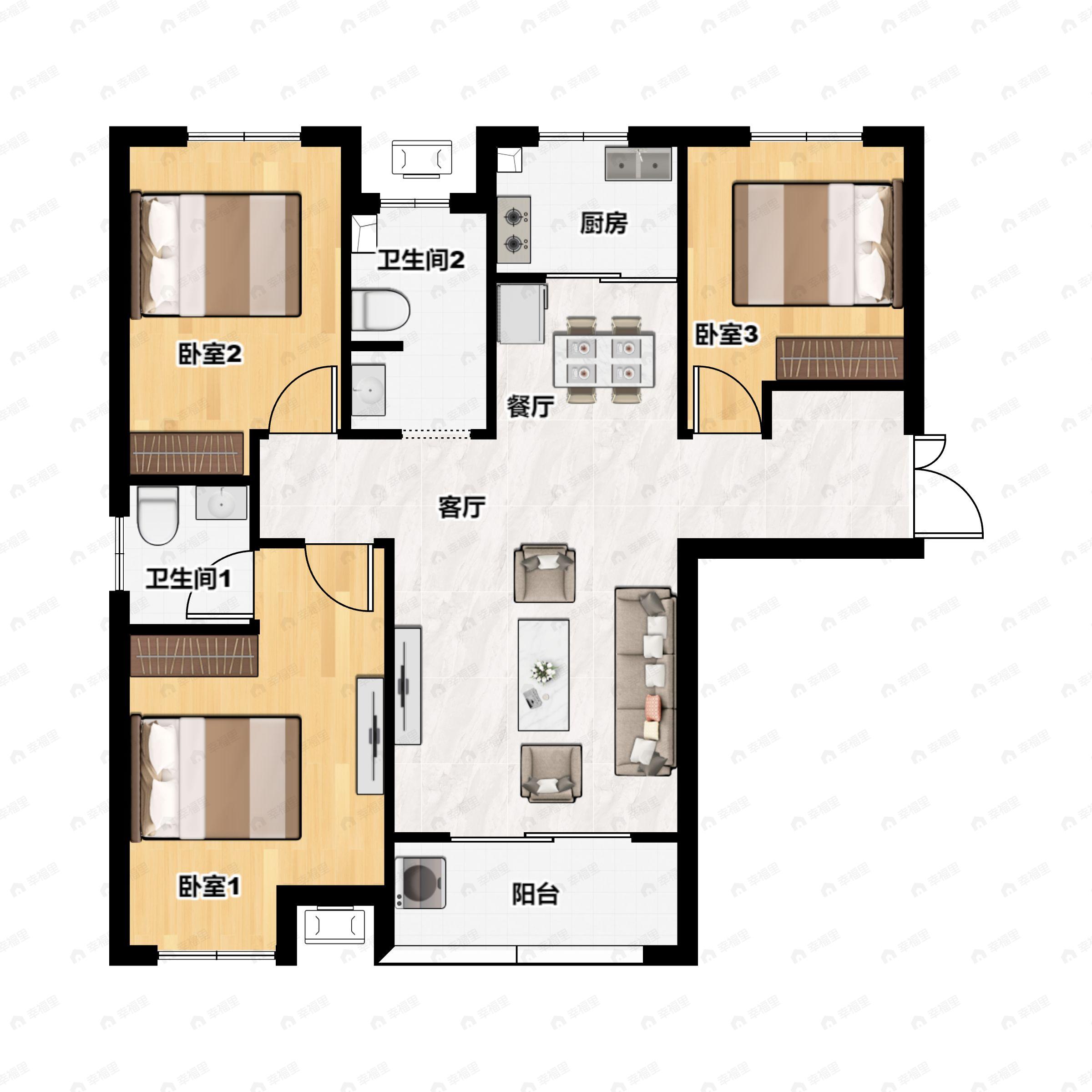 3室2厅2卫建面115平户型图