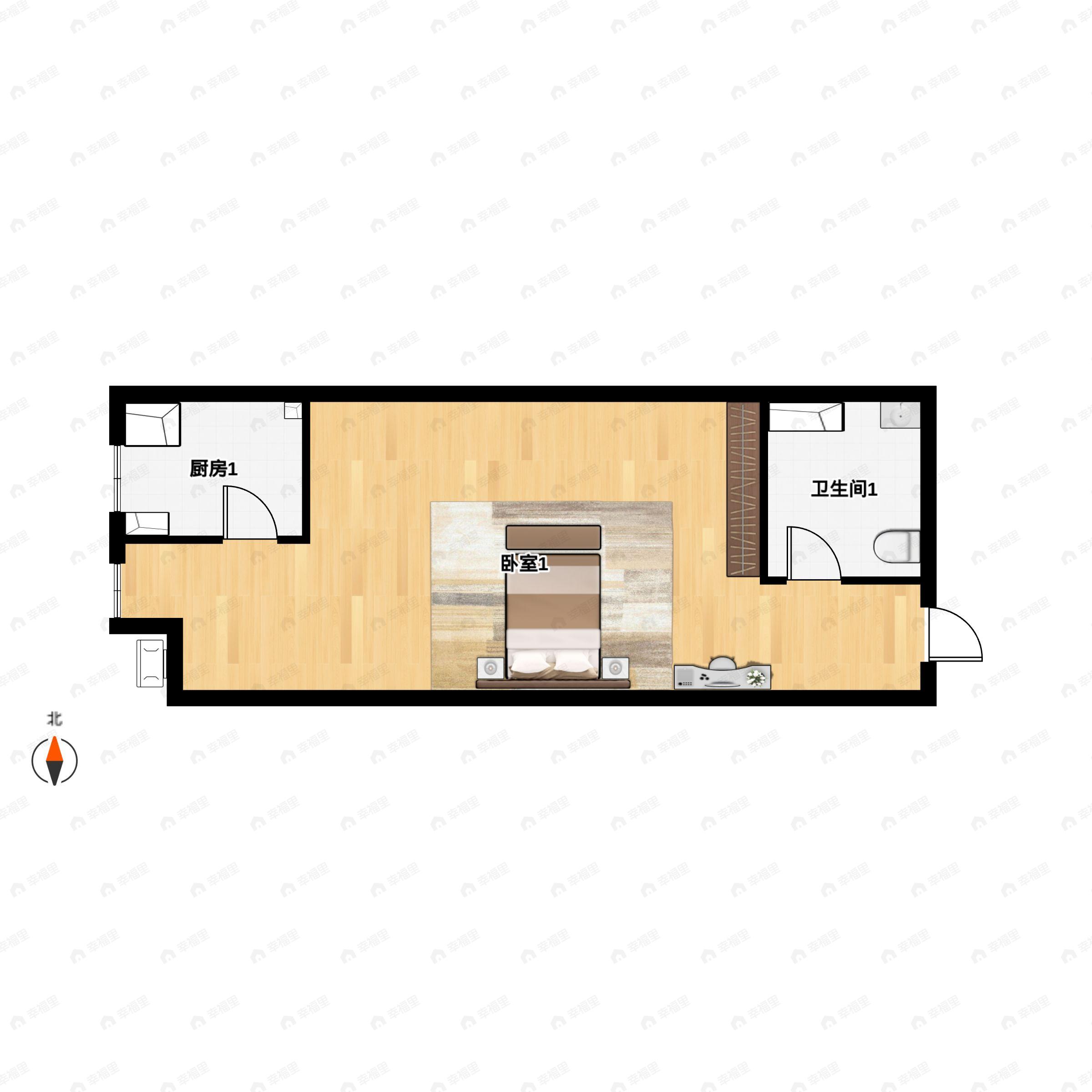 1室1厅1卫建面51m²西户型图