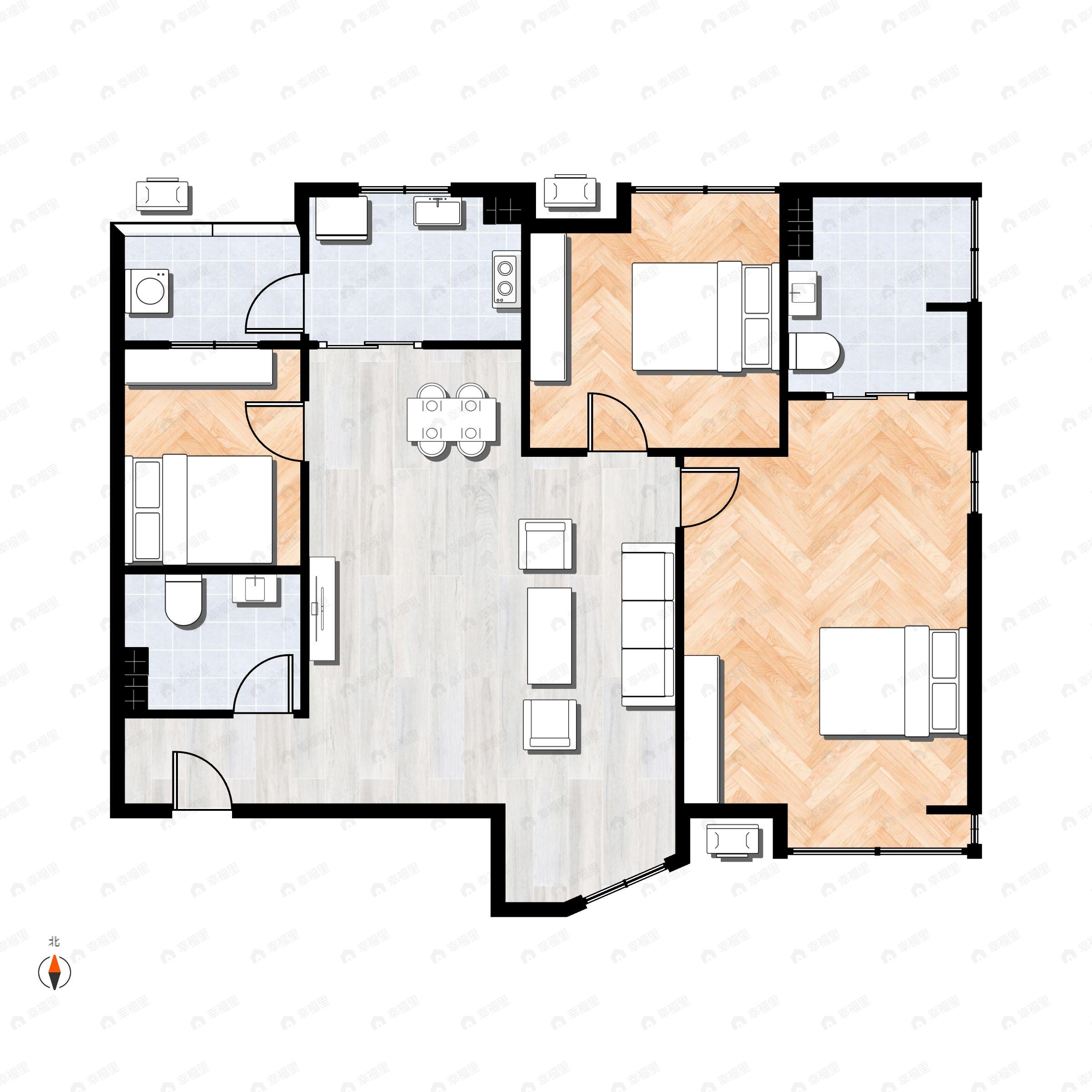 泗泾绿中海3室2厅2卫户型图