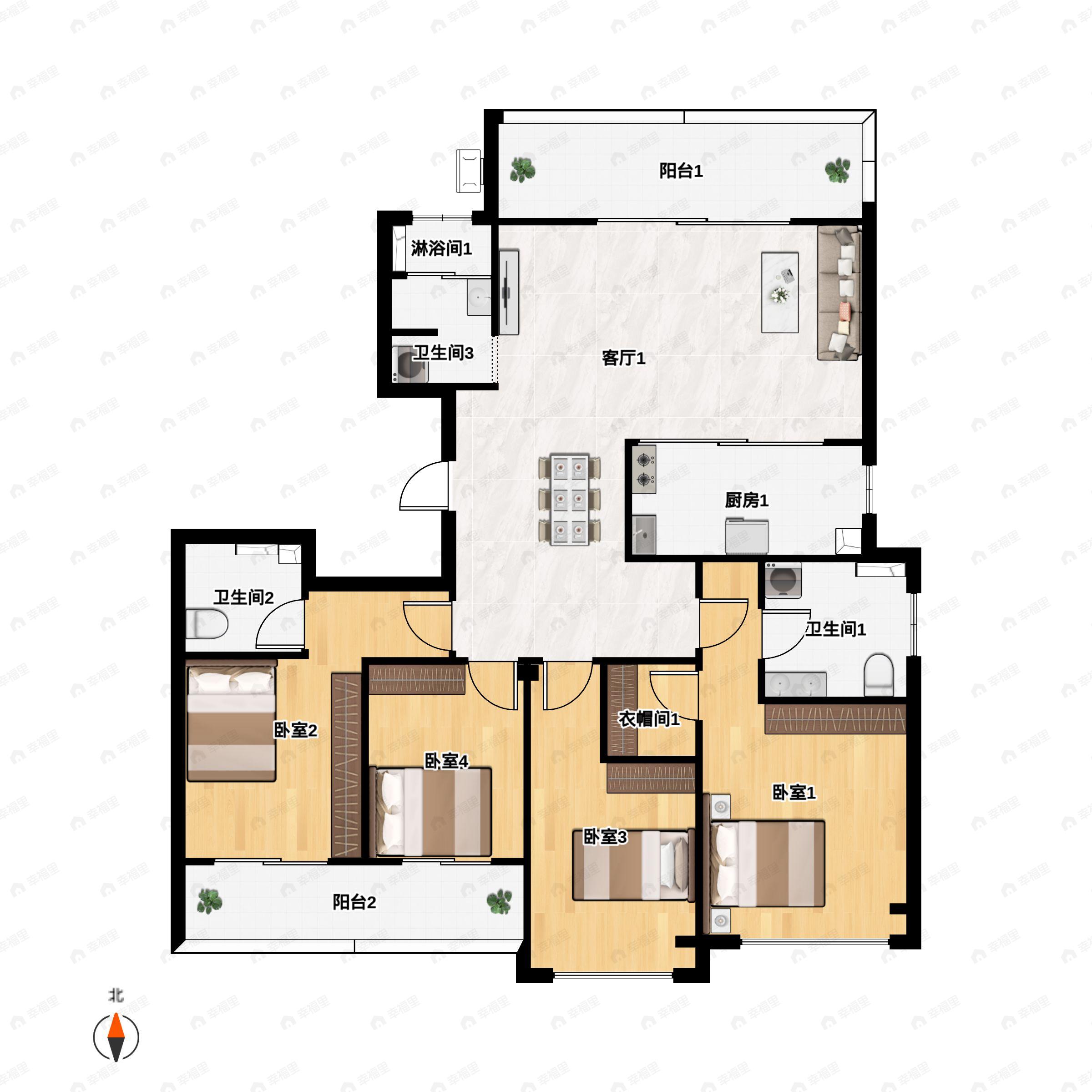 4室2厅3卫建面182平户型图