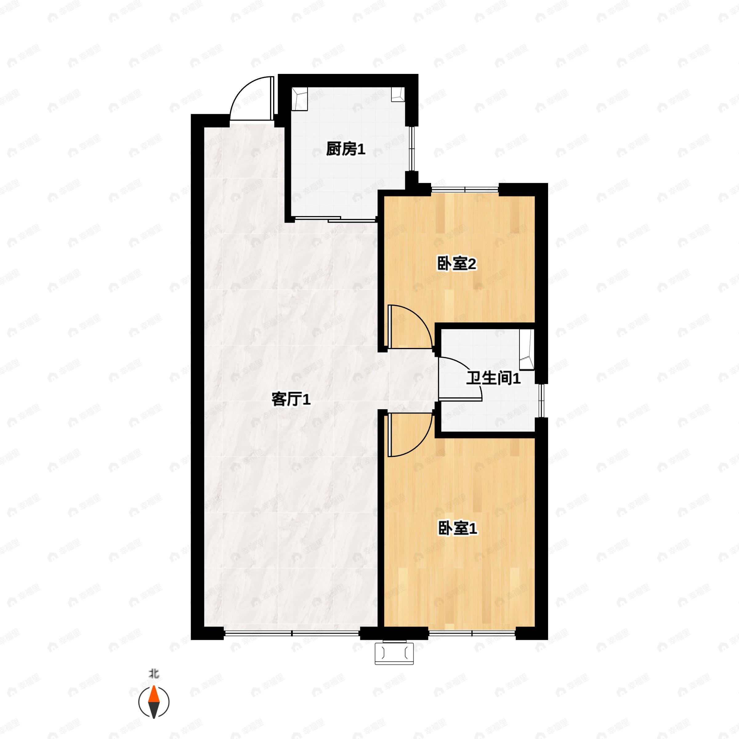 2室2厅1卫建面84m²北|南户型图