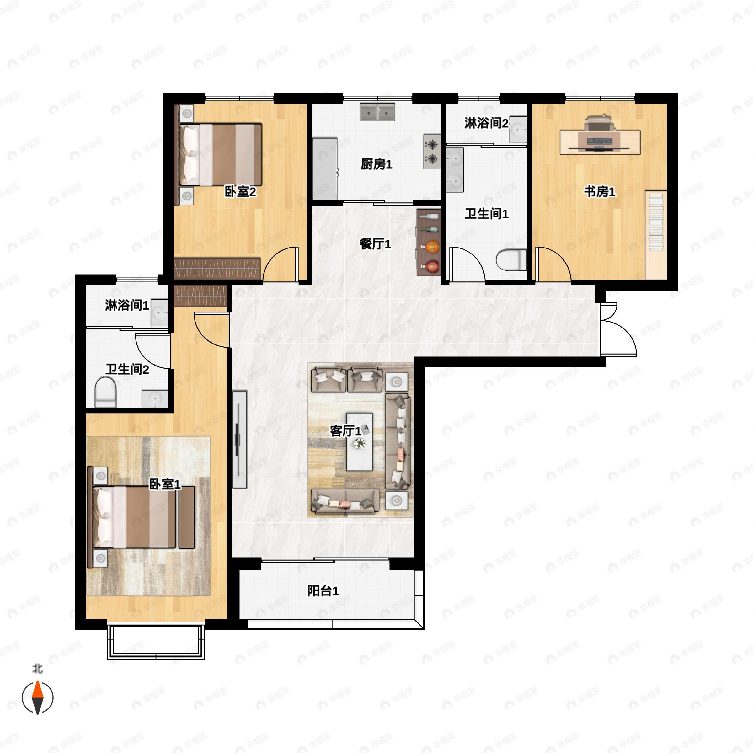 3室2厅2卫建面125平户型图