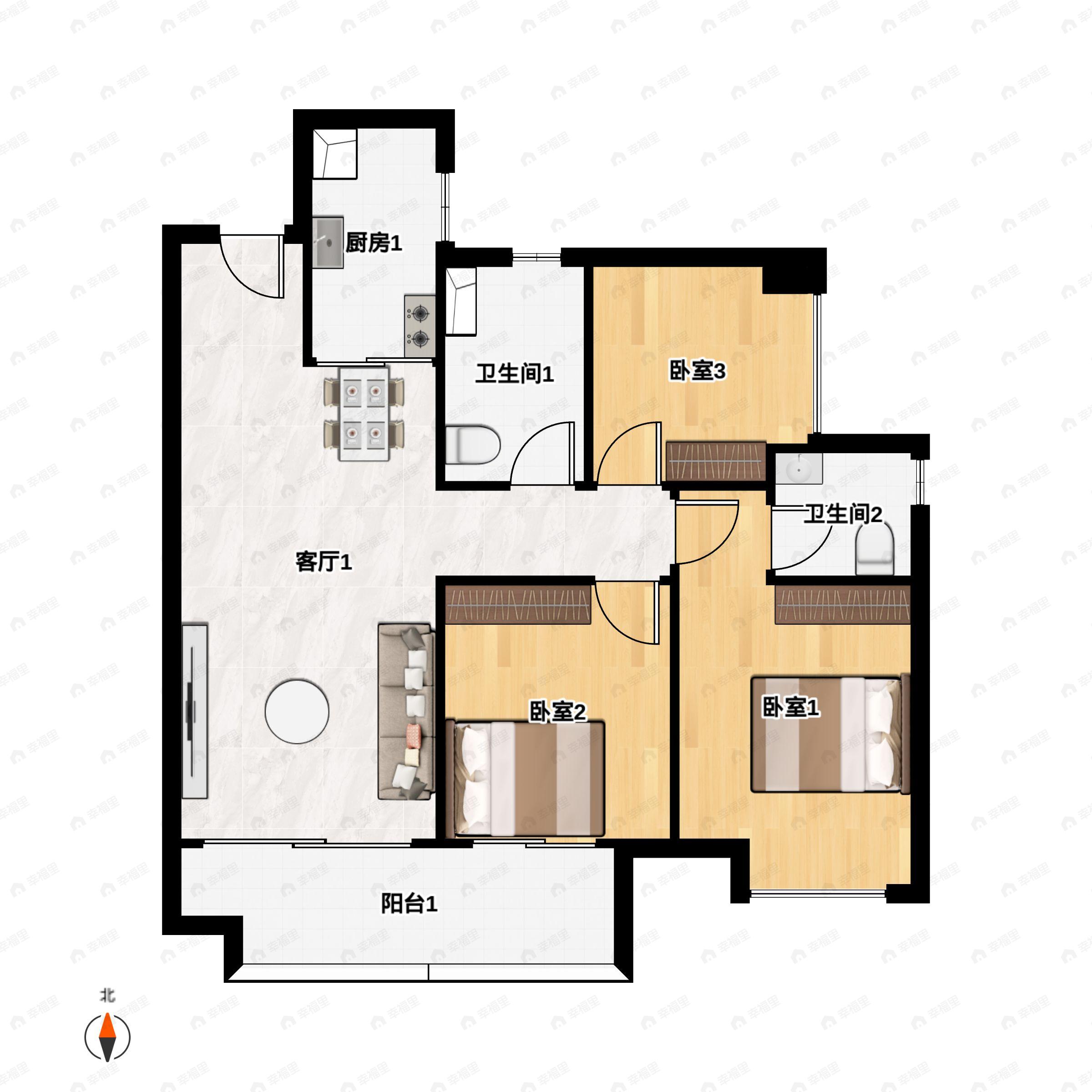 3室2厅2卫建面95平户型图