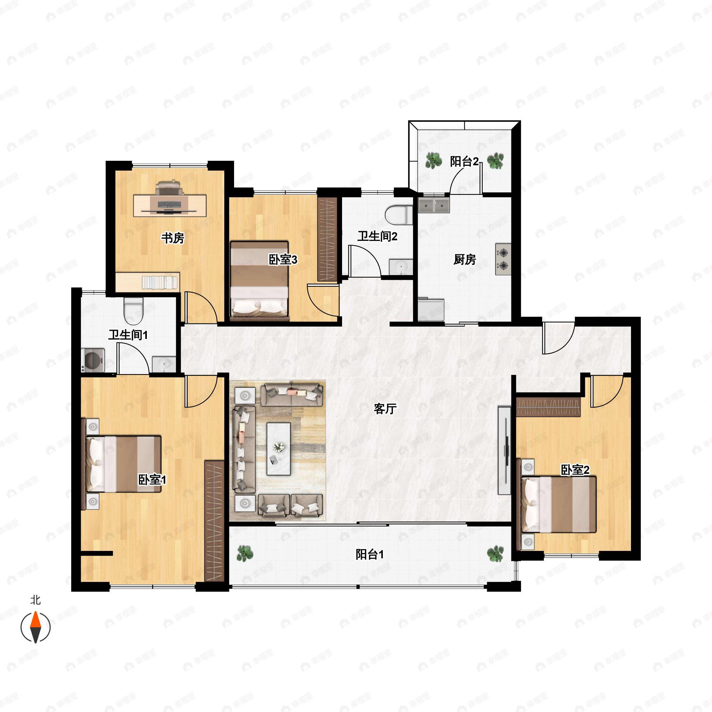 4室2厅2卫建面142平户型图
