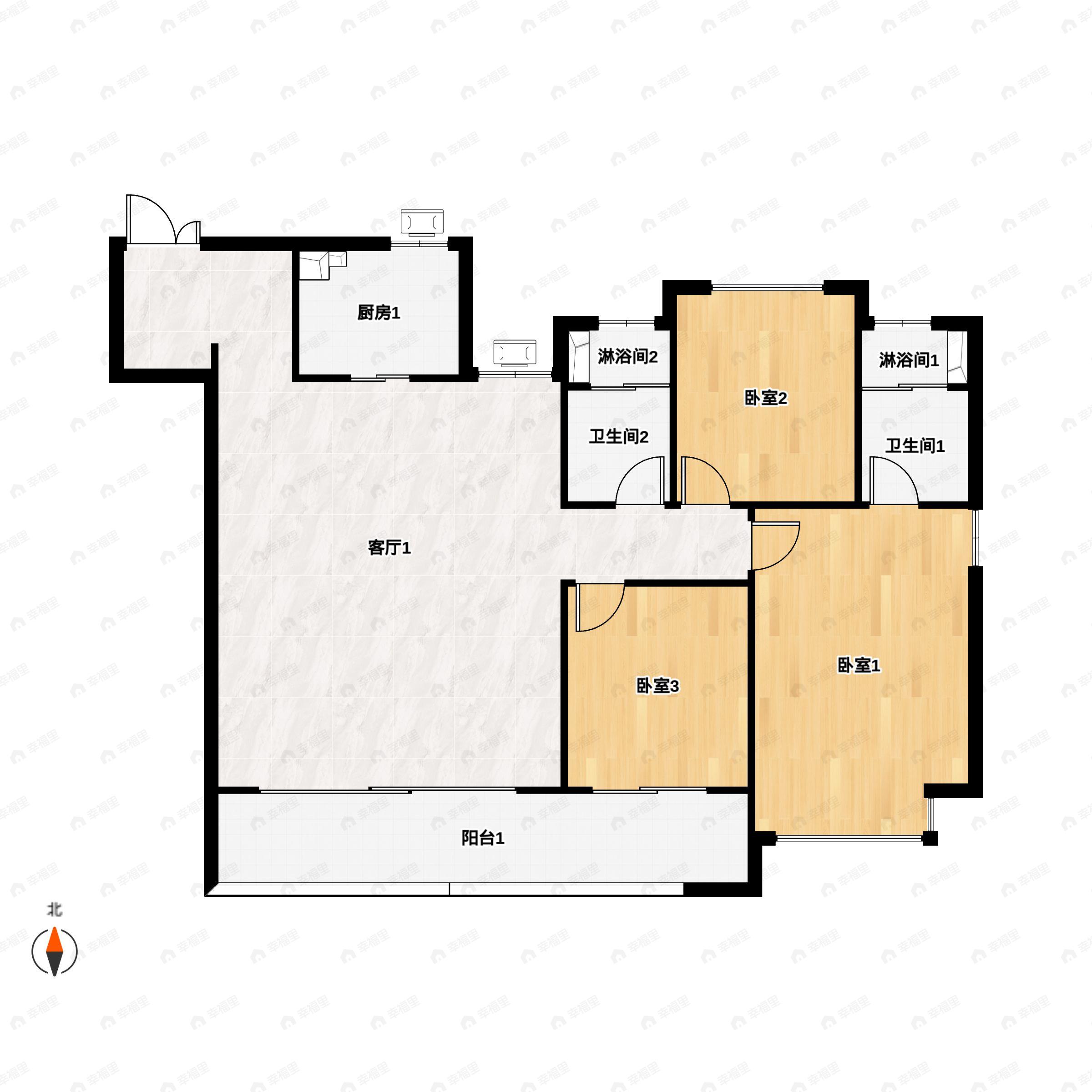 3室2厅2卫建面136平户型图