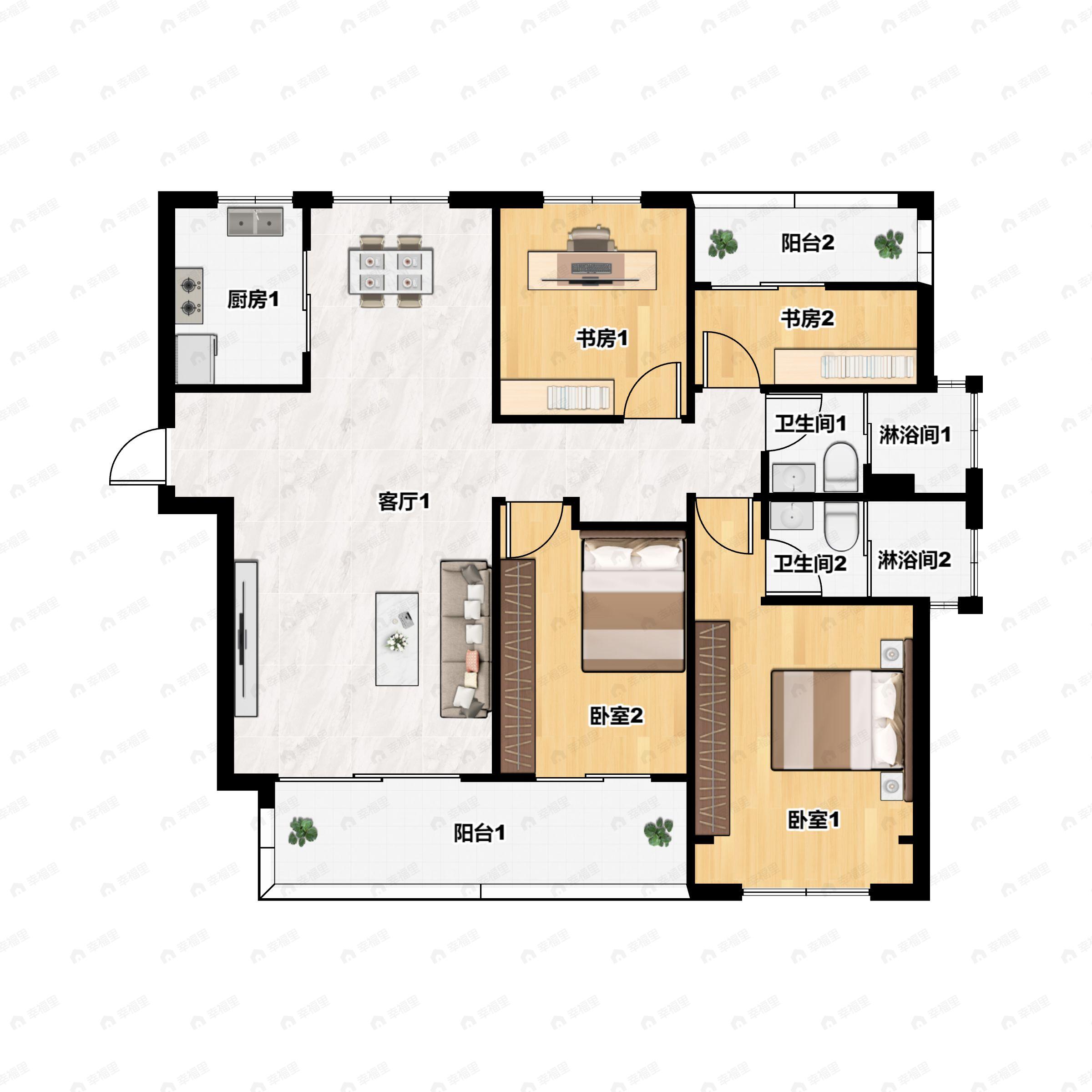 4室2厅2卫建面144平户型图