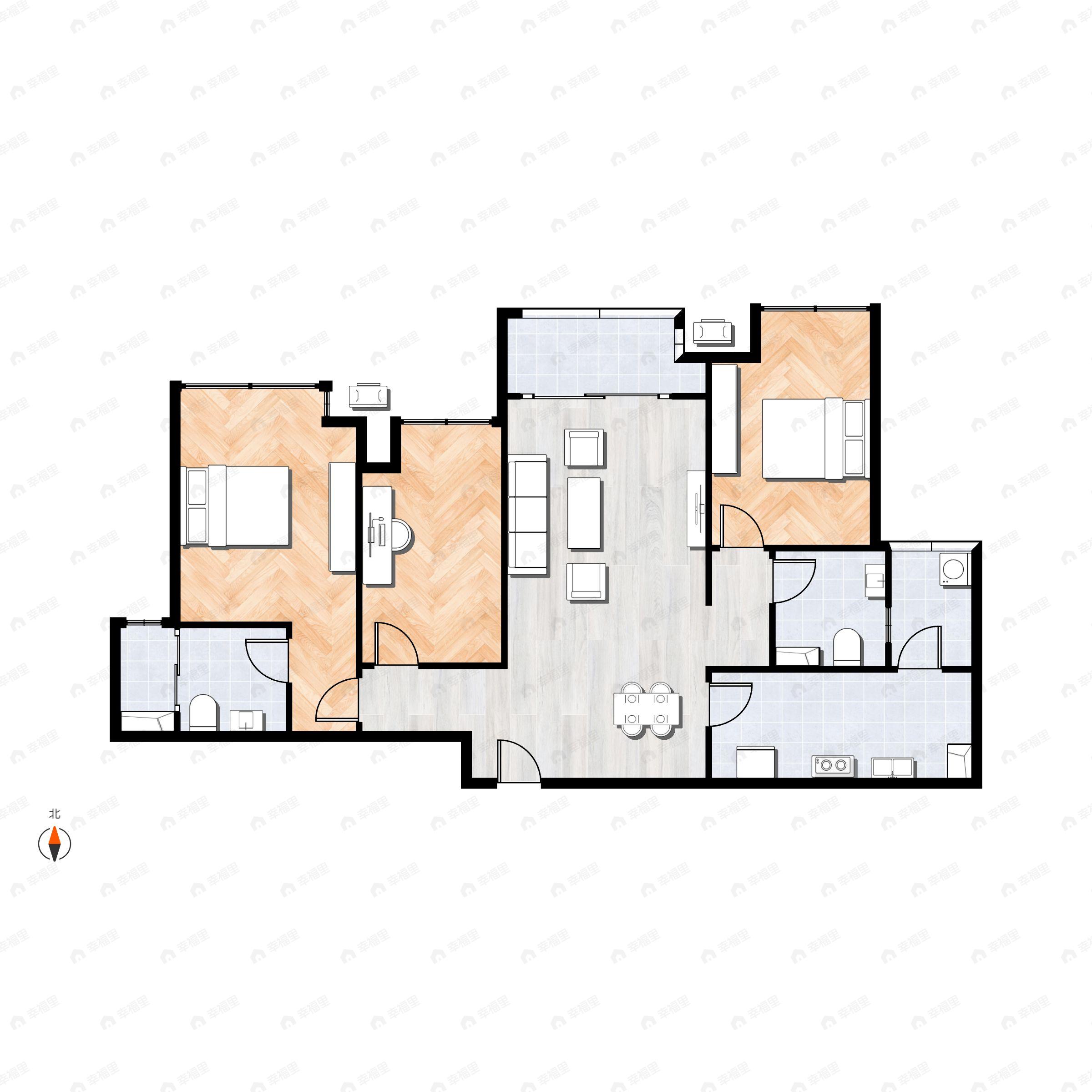 3室2厅2卫建面97m²北|南户型图