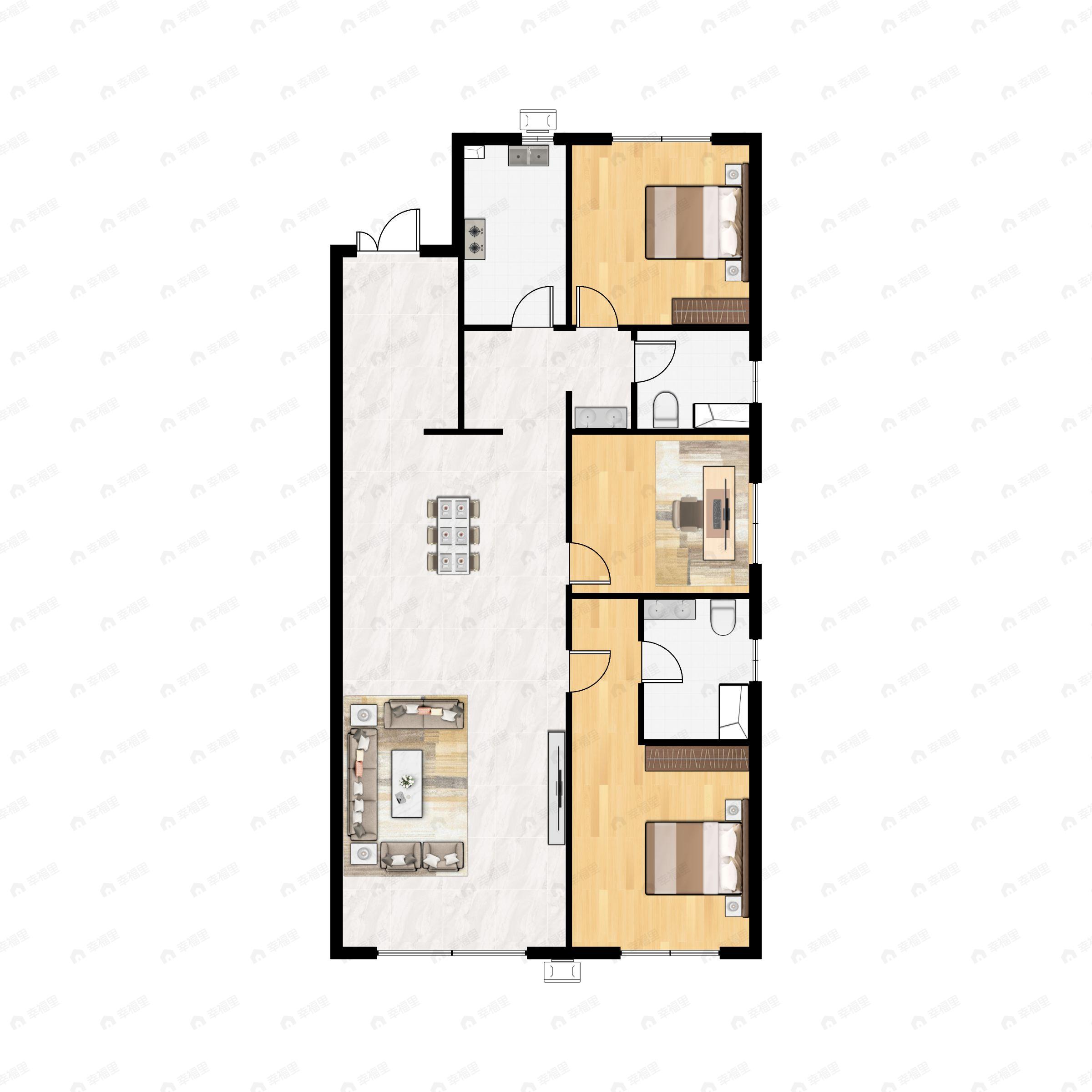 3室2厅2卫建面125平户型图