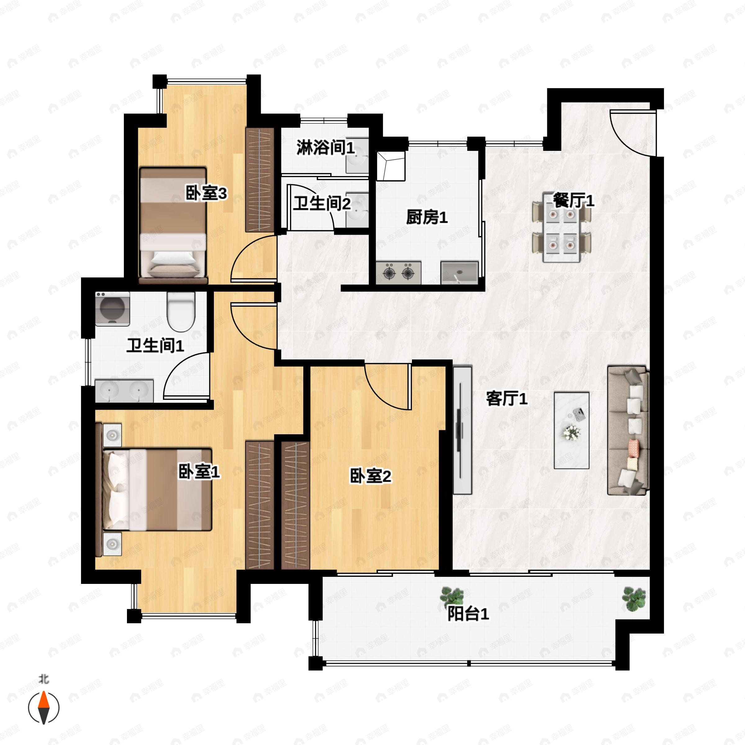 3室2厅2卫建面115平户型图