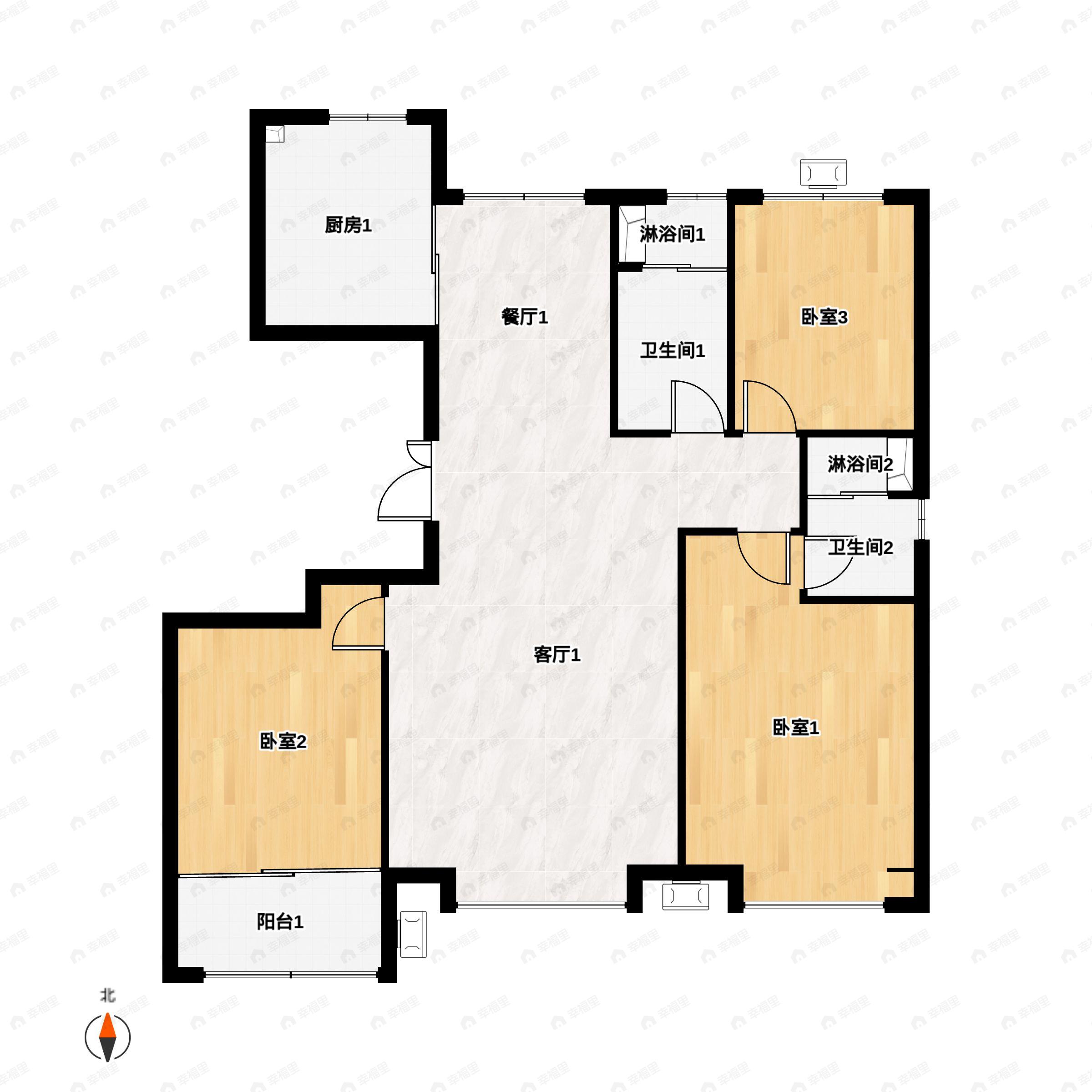 3室2厅2卫建面138平户型图
