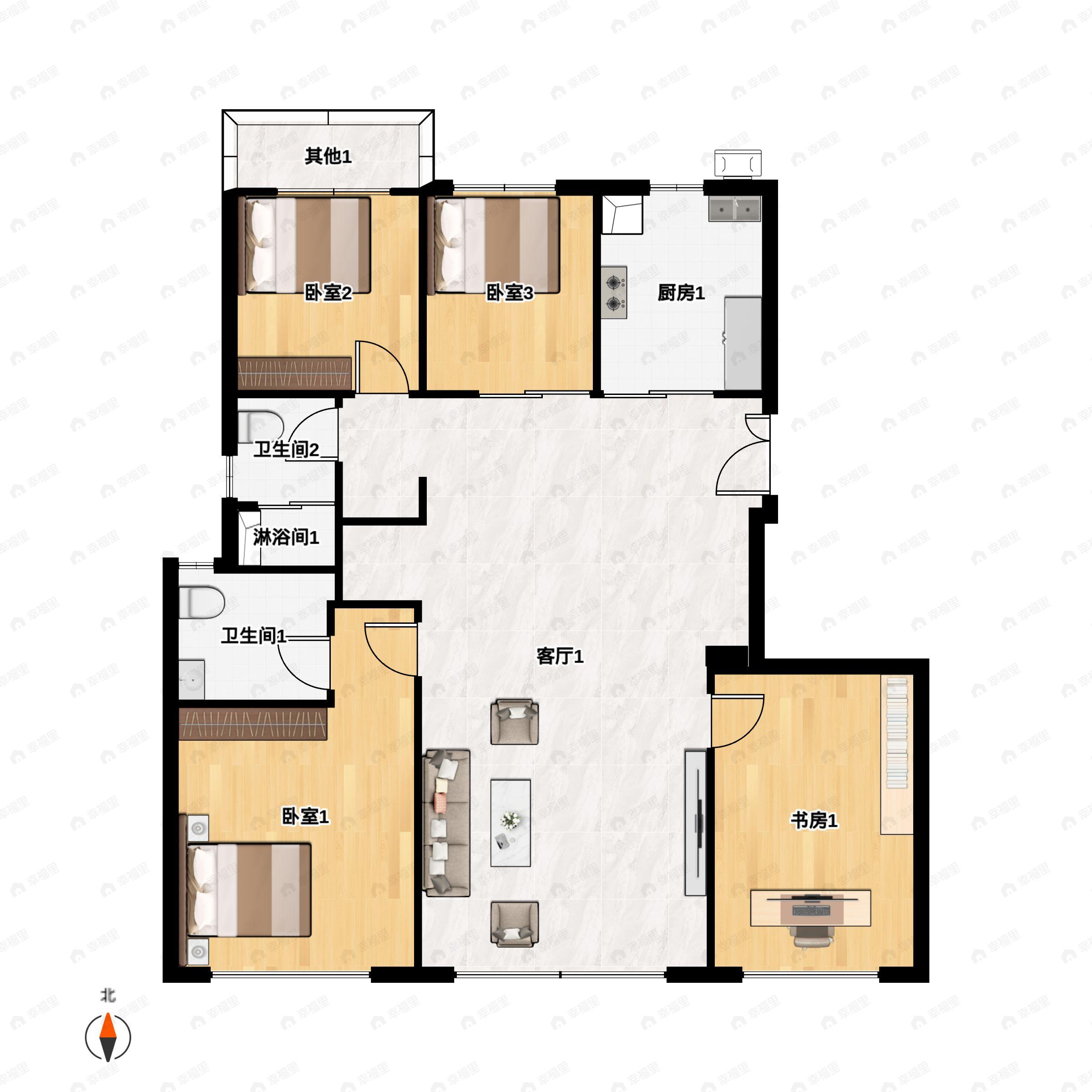 西红门橡树湾三期4室2厅2卫户型图