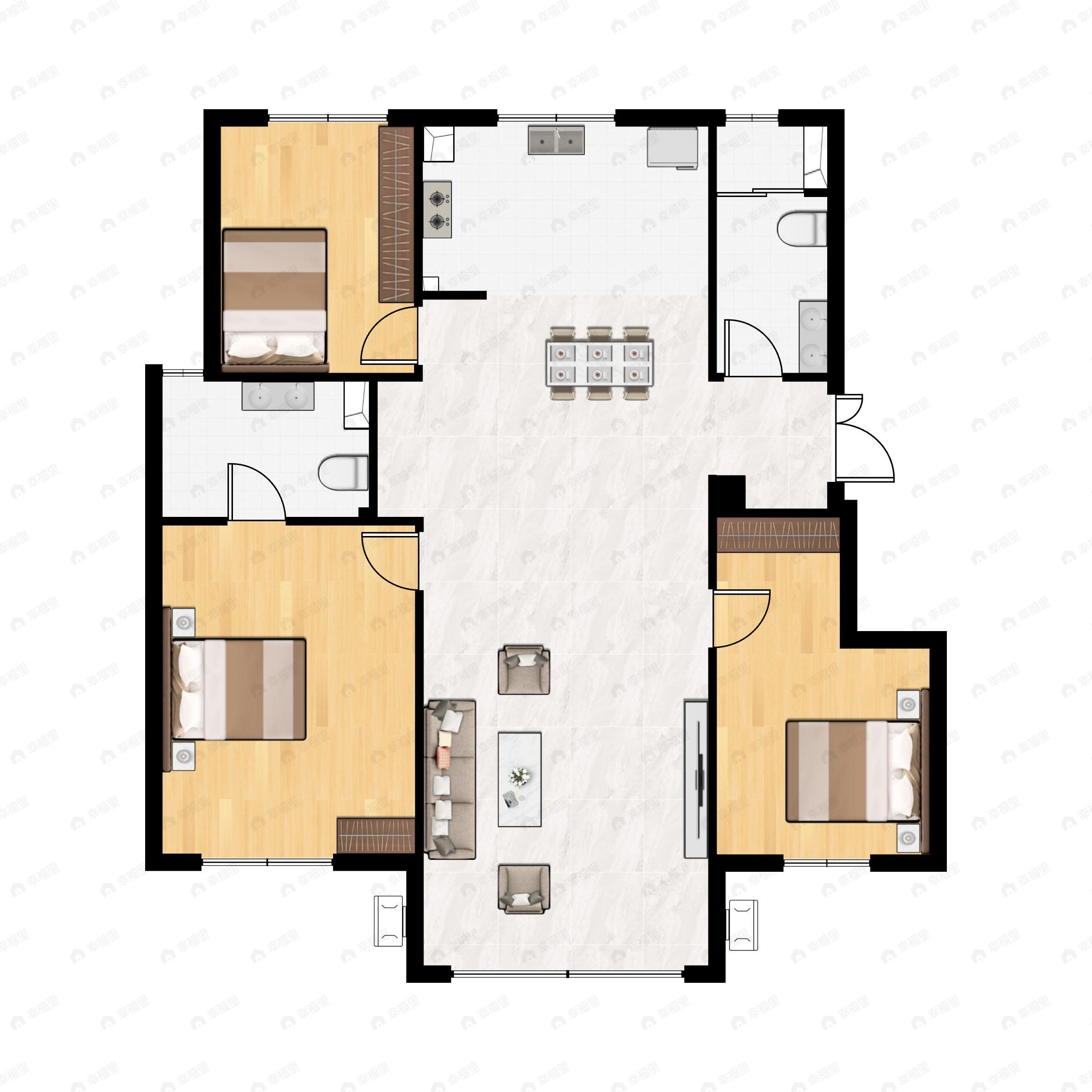 3室2厅2卫建面115平户型图
